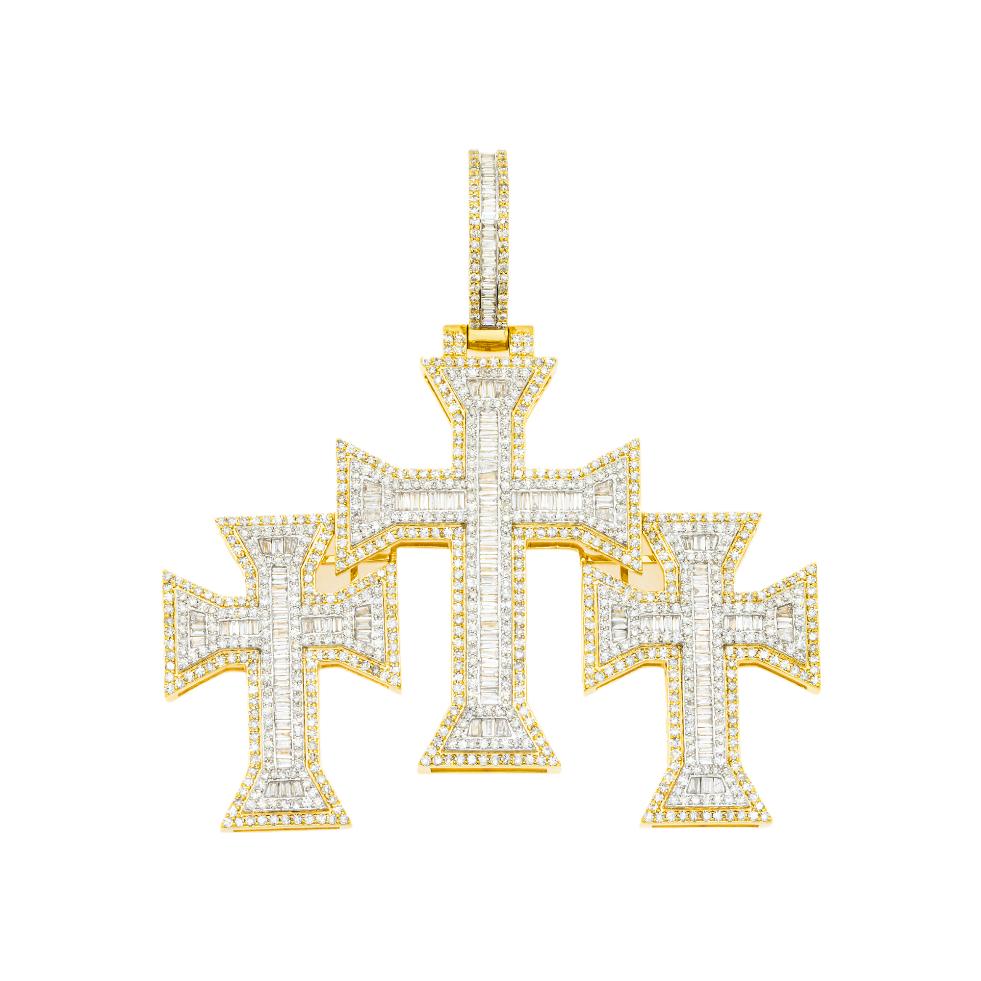 10K GOLD DIAMOND TRIPLE CROSSES PENDANT 4.25 CT