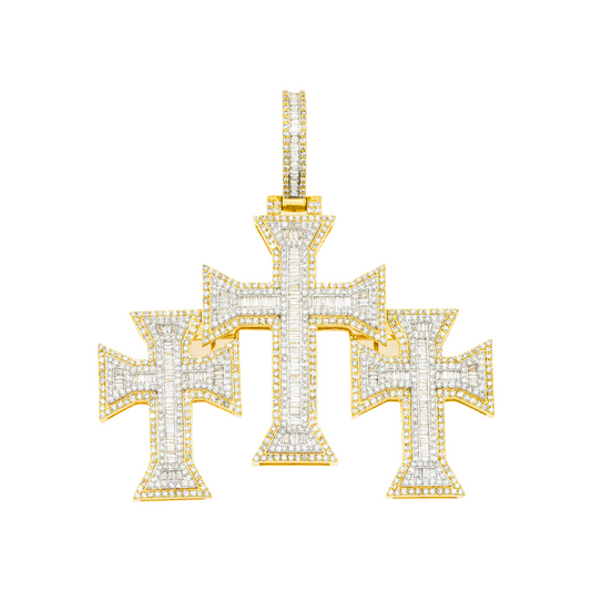 10K GOLD DIAMOND TRIPLE CROSSES PENDANT 4.25 CT