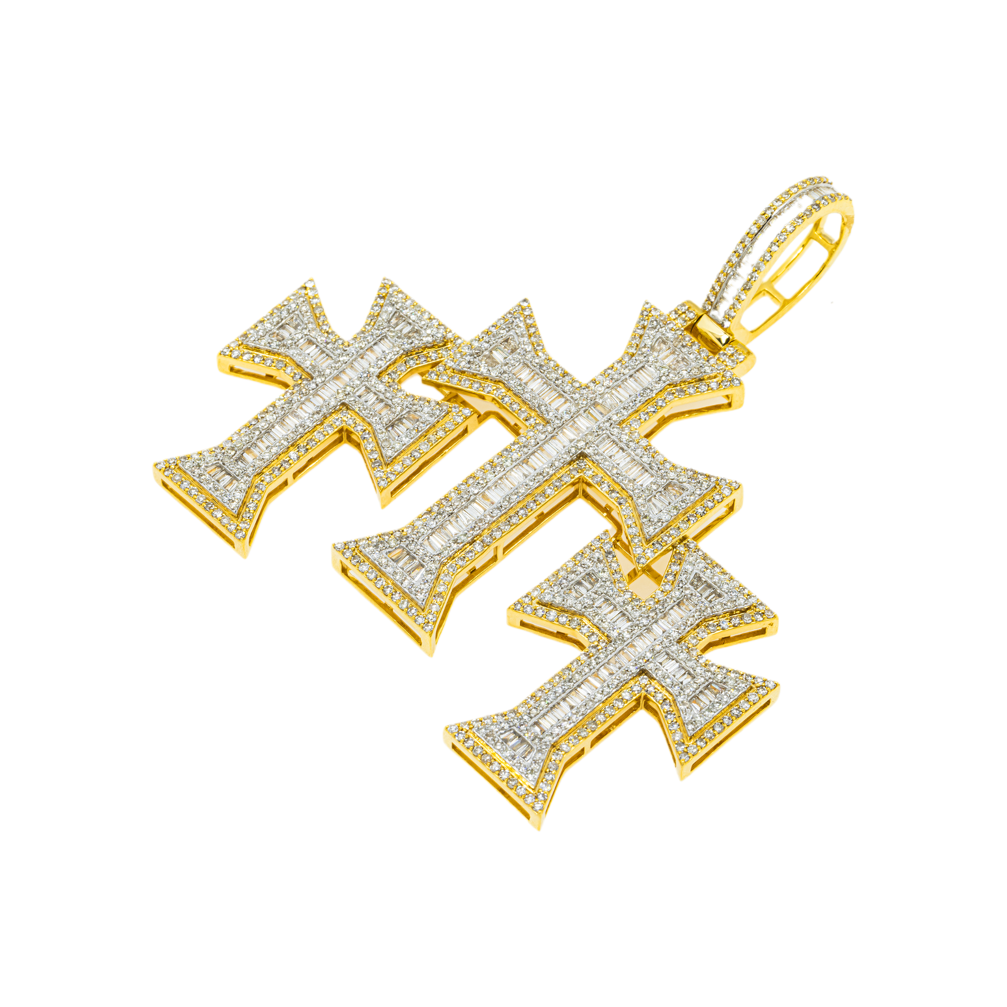 10K GOLD DIAMOND TRIPLE CROSSES PENDANT 4.25 CT