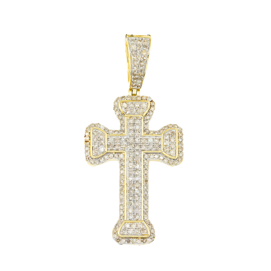 10K GOLD ROUND DIAMOND CROSS PENDANT 1.12 CT