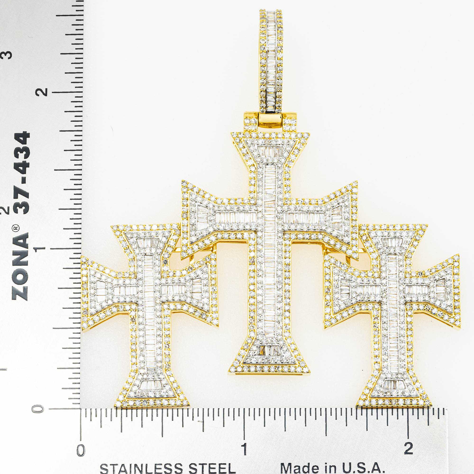10K GOLD DIAMOND TRIPLE CROSSES PENDANT 4.25 CT