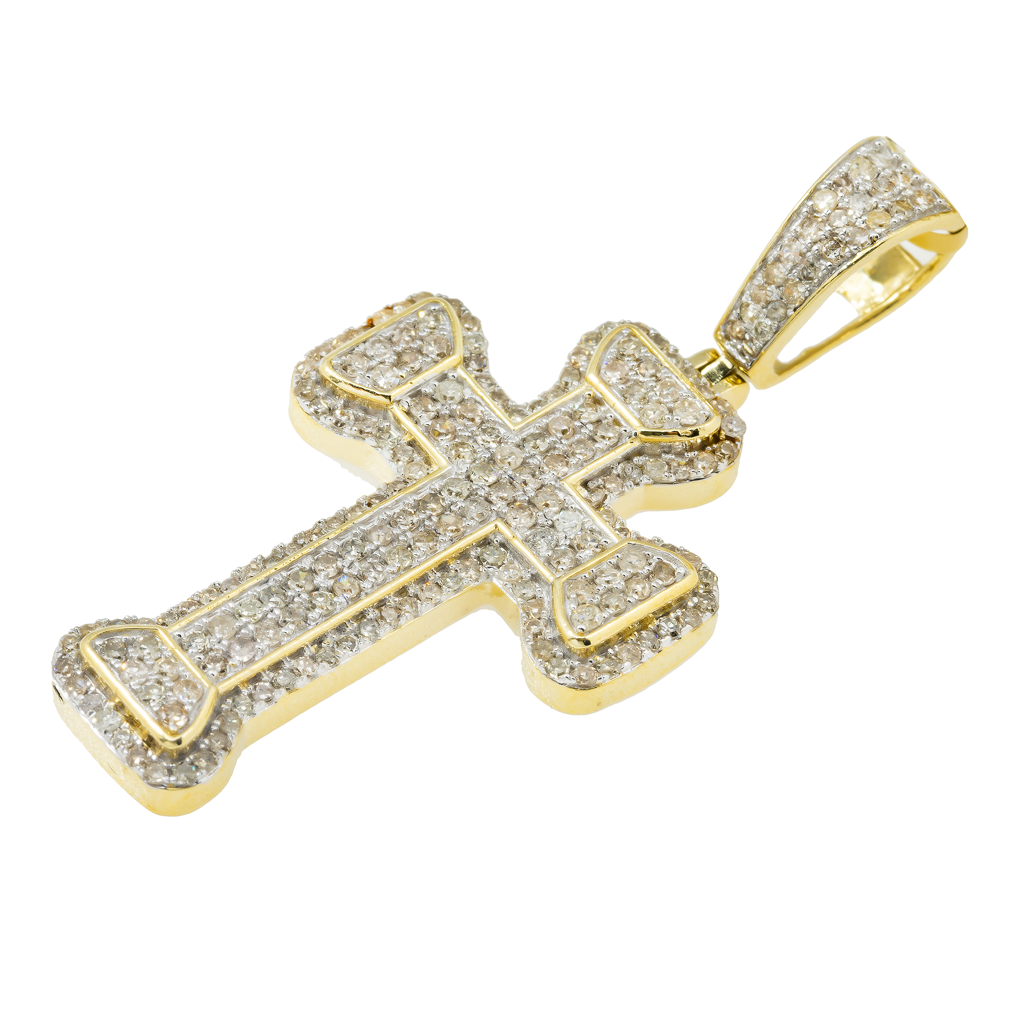 10K GOLD ROUND DIAMOND CROSS PENDANT 1.12 CT