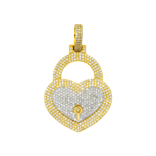 10K GOLD DIAMOND HEART LOCK PENDANT 0.95 CT