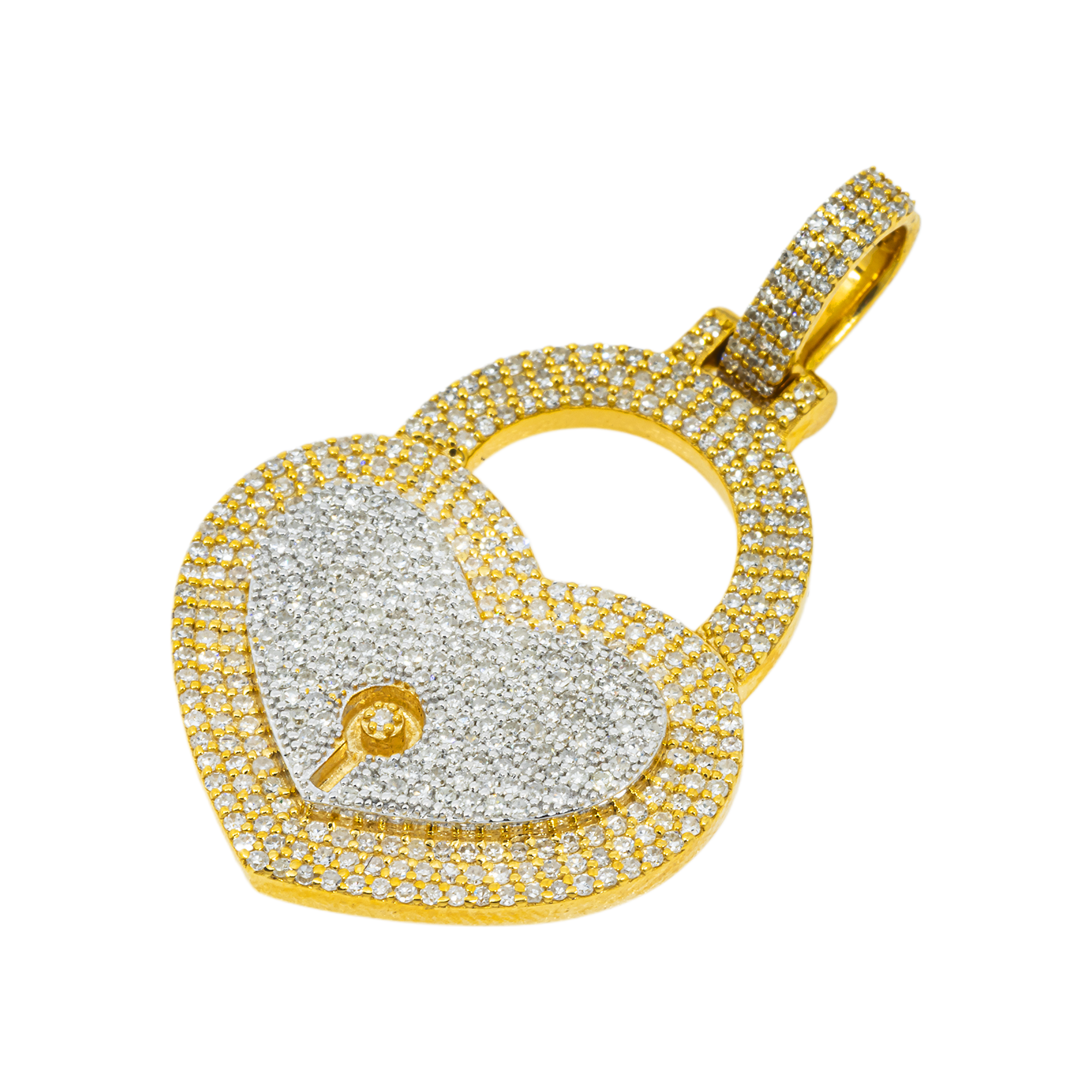 10K GOLD DIAMOND HEART LOCK PENDANT 0.95 CT