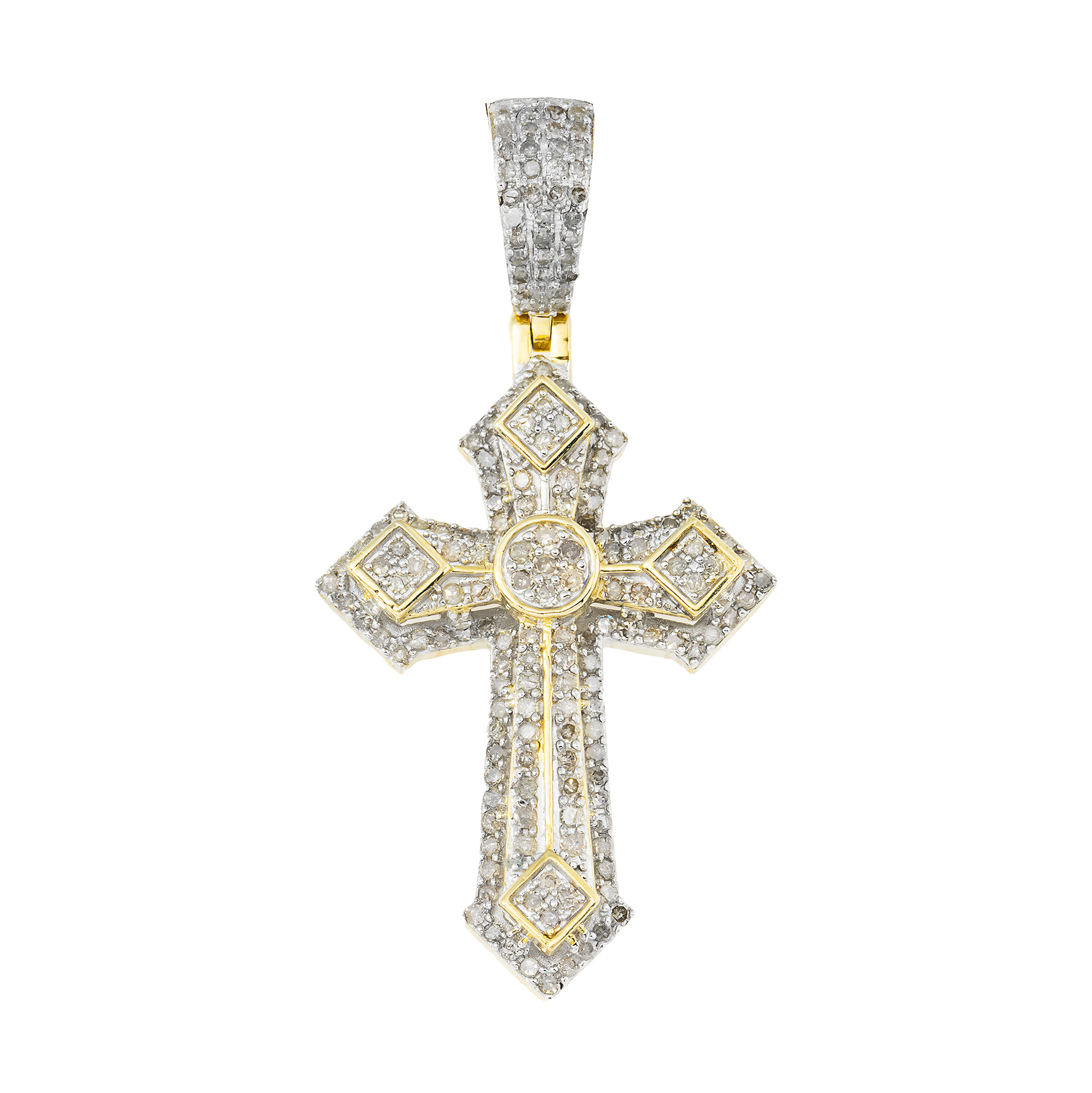 10K GOLD ROUND DIAMOND CROSS PENDANT 0.98 CT