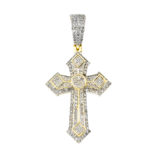 10K GOLD ROUND DIAMOND CROSS PENDANT 0.98 CT