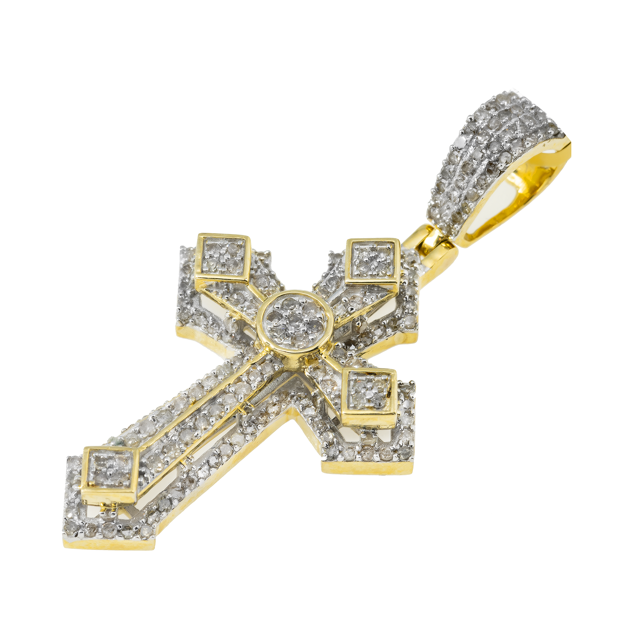 10K GOLD ROUND DIAMOND CROSS PENDANT 0.98 CT