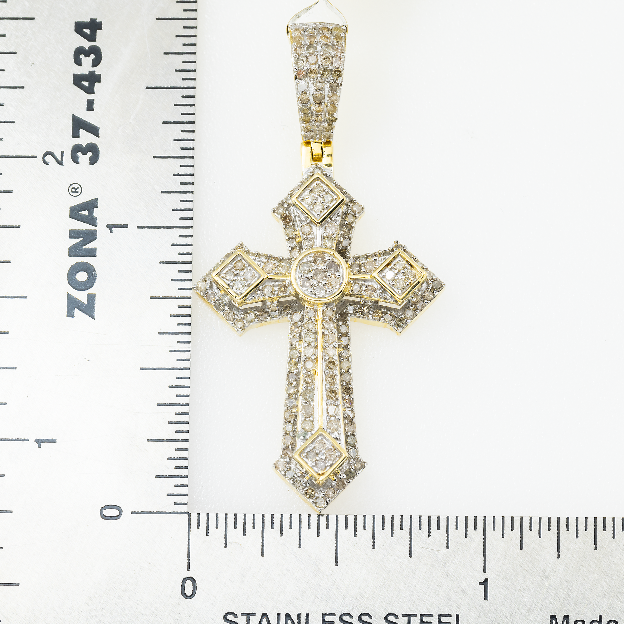 10K GOLD ROUND DIAMOND CROSS PENDANT 0.98 CT