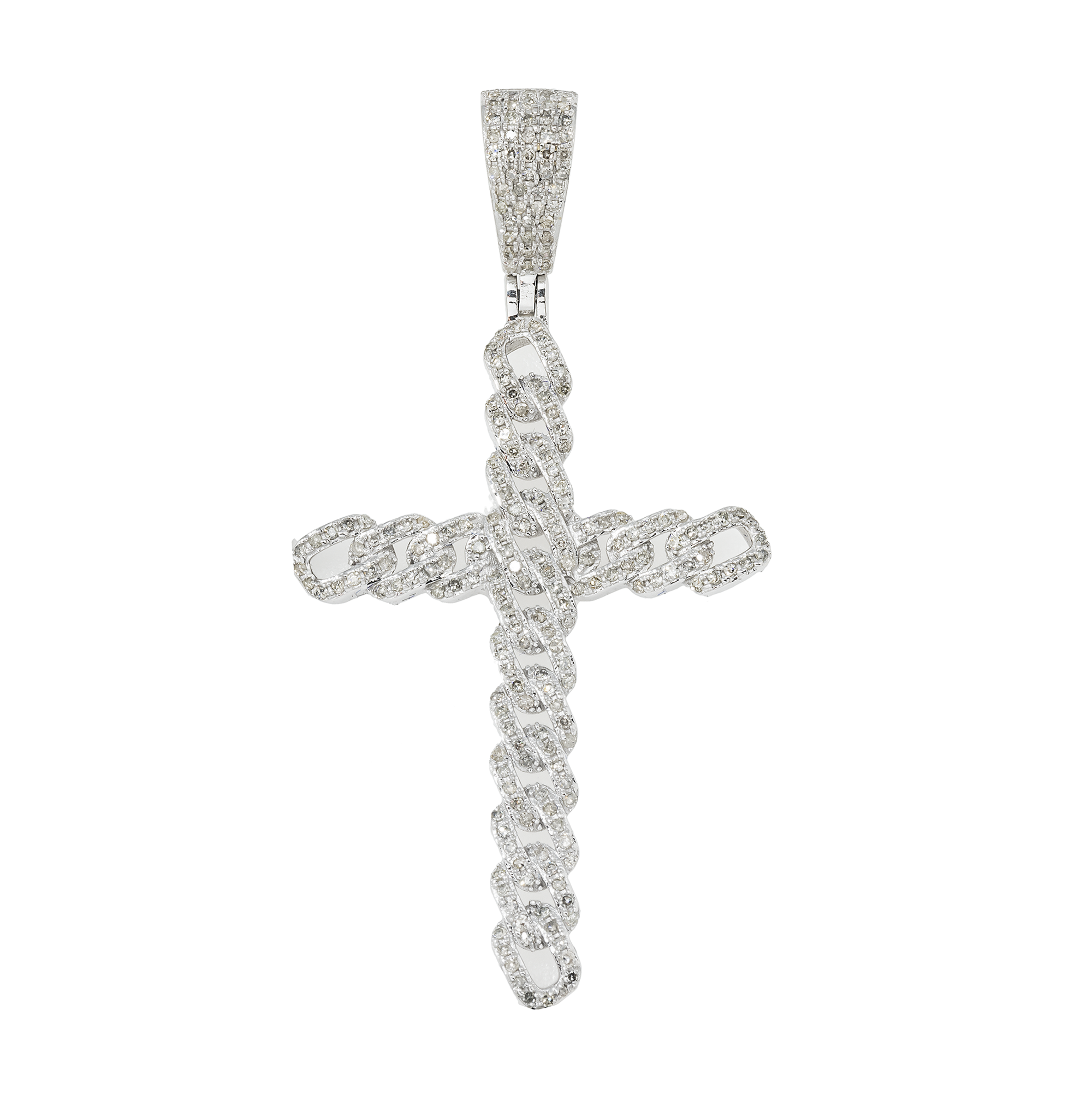 10K GOLD ROUND DIAMOND OPEN LINK CROSS PENDANT 0.70 CT