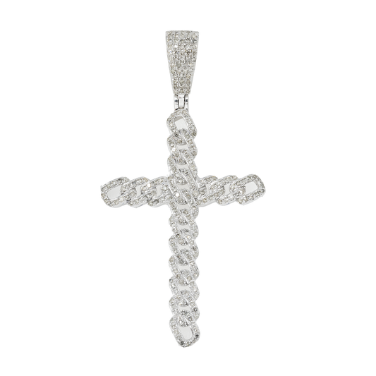 10K GOLD ROUND DIAMOND OPEN LINK CROSS PENDANT 0.70 CT
