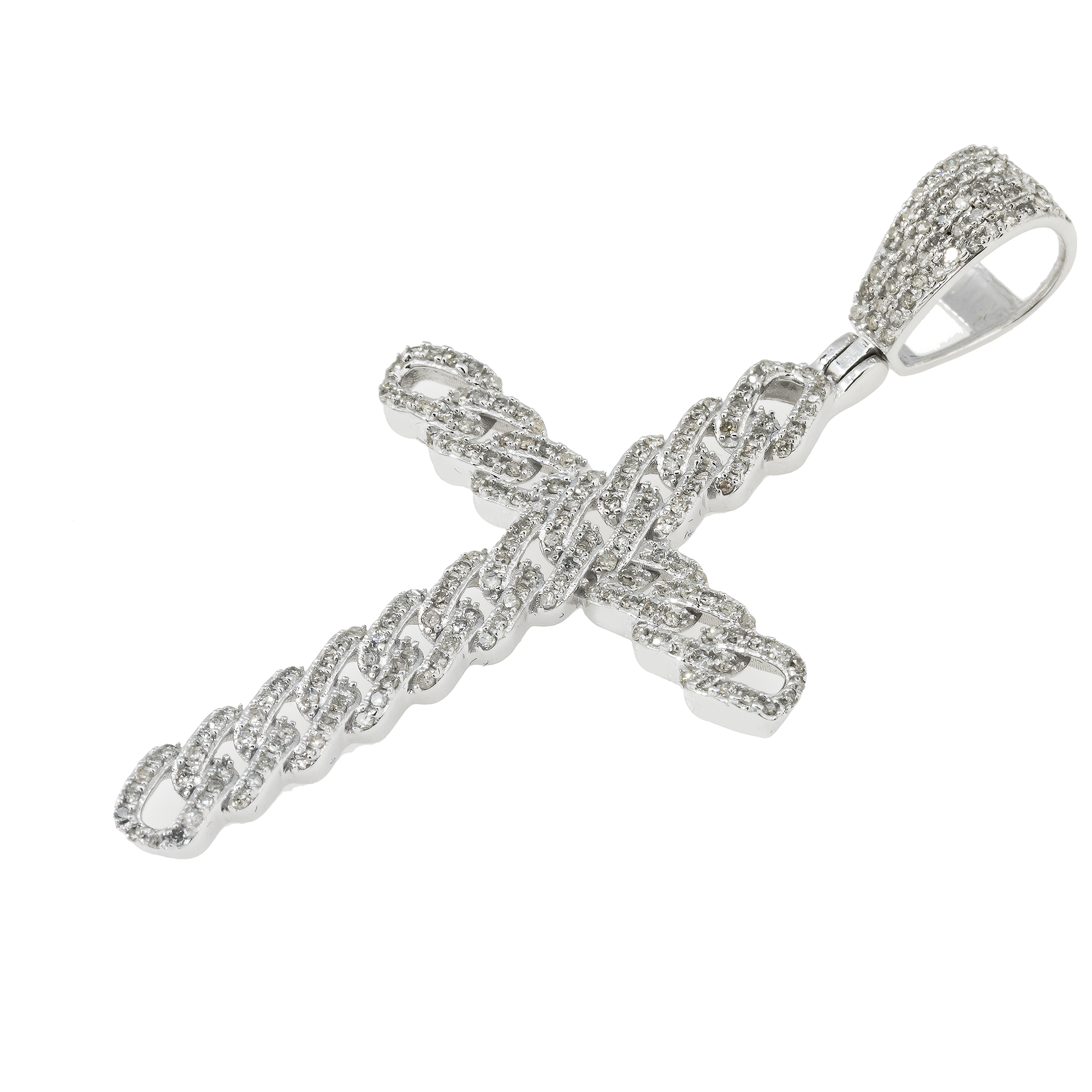 10K GOLD ROUND DIAMOND OPEN LINK CROSS PENDANT 0.70 CT