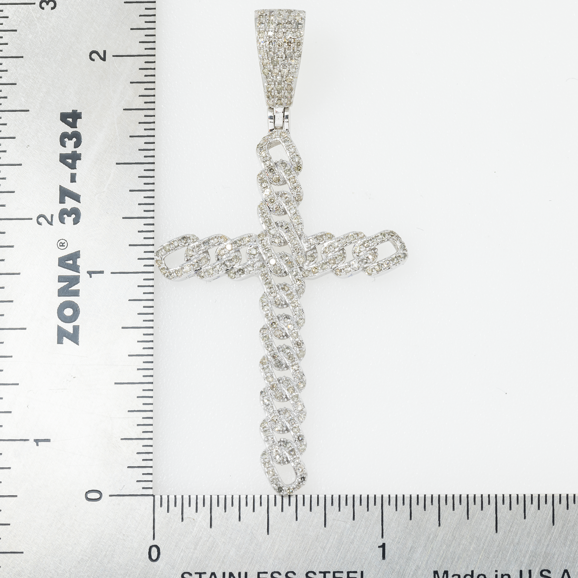 10K GOLD ROUND DIAMOND OPEN LINK CROSS PENDANT 0.70 CT