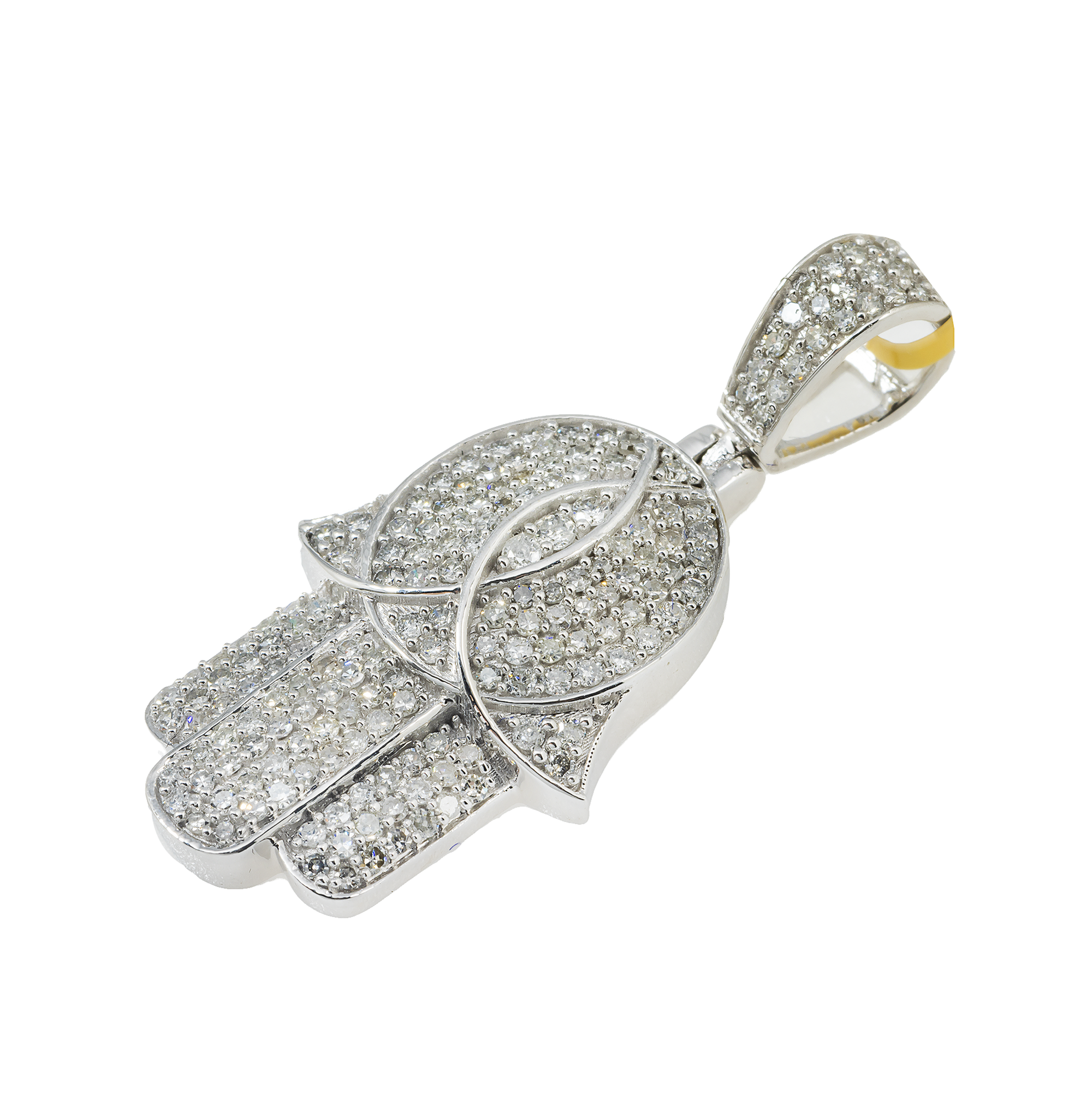 14K GOLD ROUND DIAMOND CLUSTER HAMSA PENDANT 0.91 CT