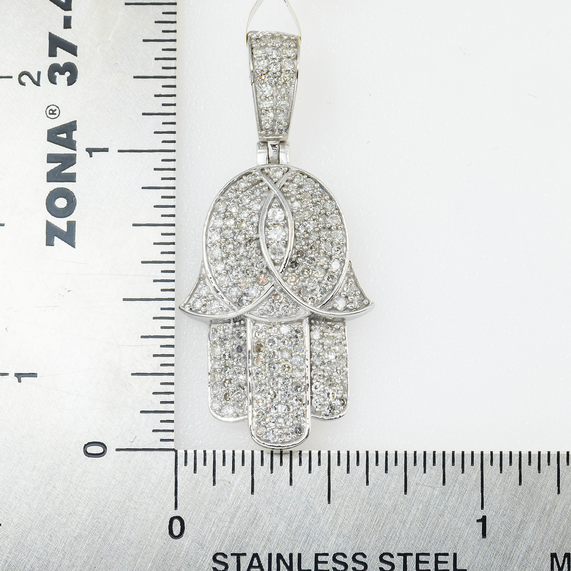 14K GOLD ROUND DIAMOND CLUSTER HAMSA PENDANT 0.91 CT