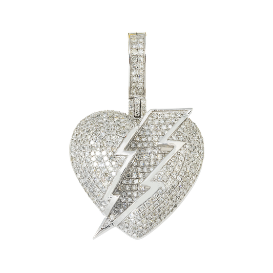 14K GOLD DIAMOND HEART WITH LIGHTNING BOLT PENDANT 1.75 CT