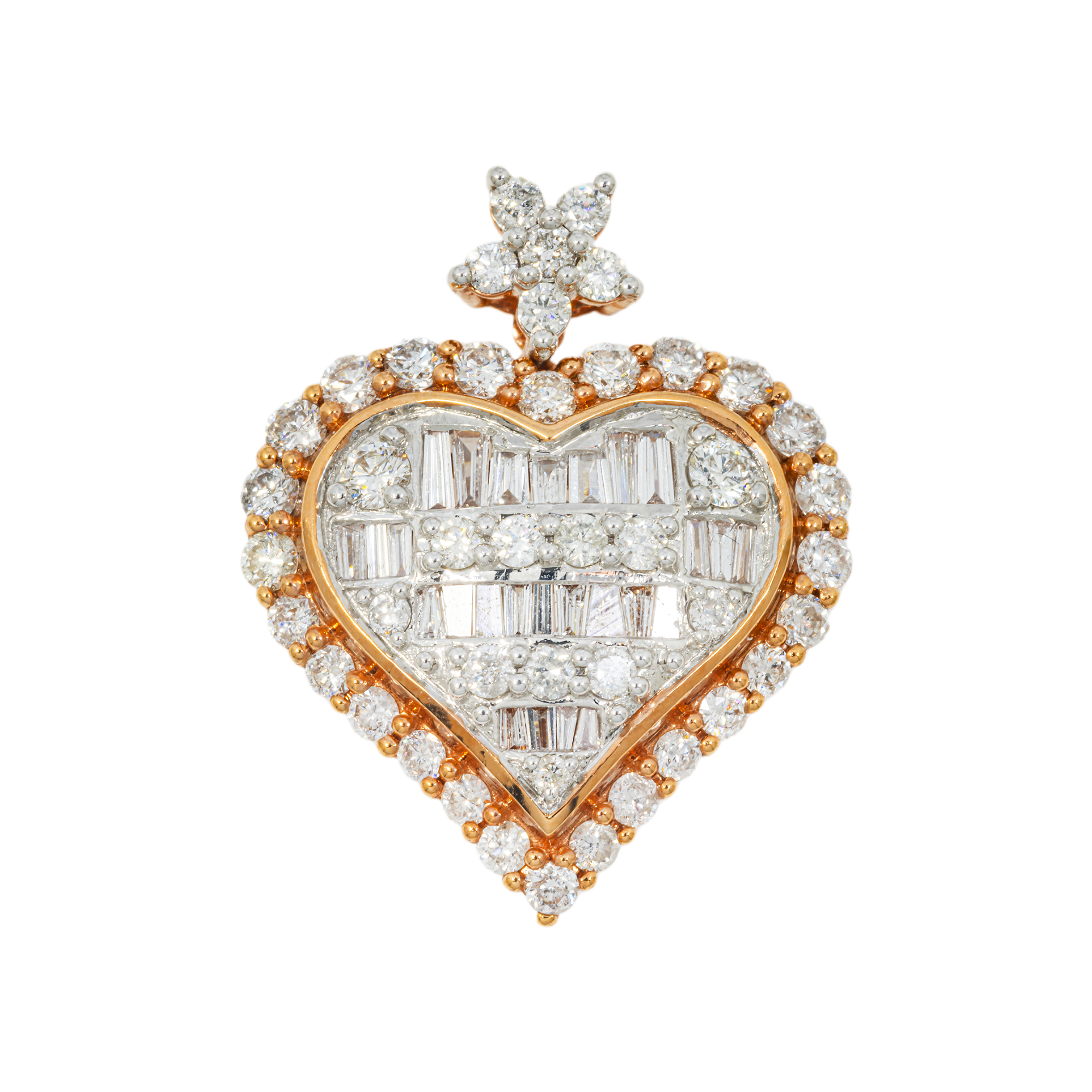 10K GOLD BAGUETTE AND ROUND DIAMOND HEART PENDANT 1.56 CT