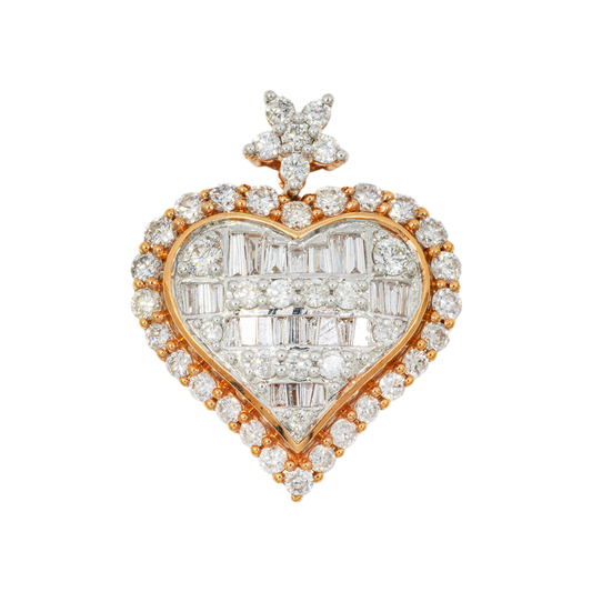 10K GOLD BAGUETTE AND ROUND DIAMOND HEART PENDANT 1.56 CT