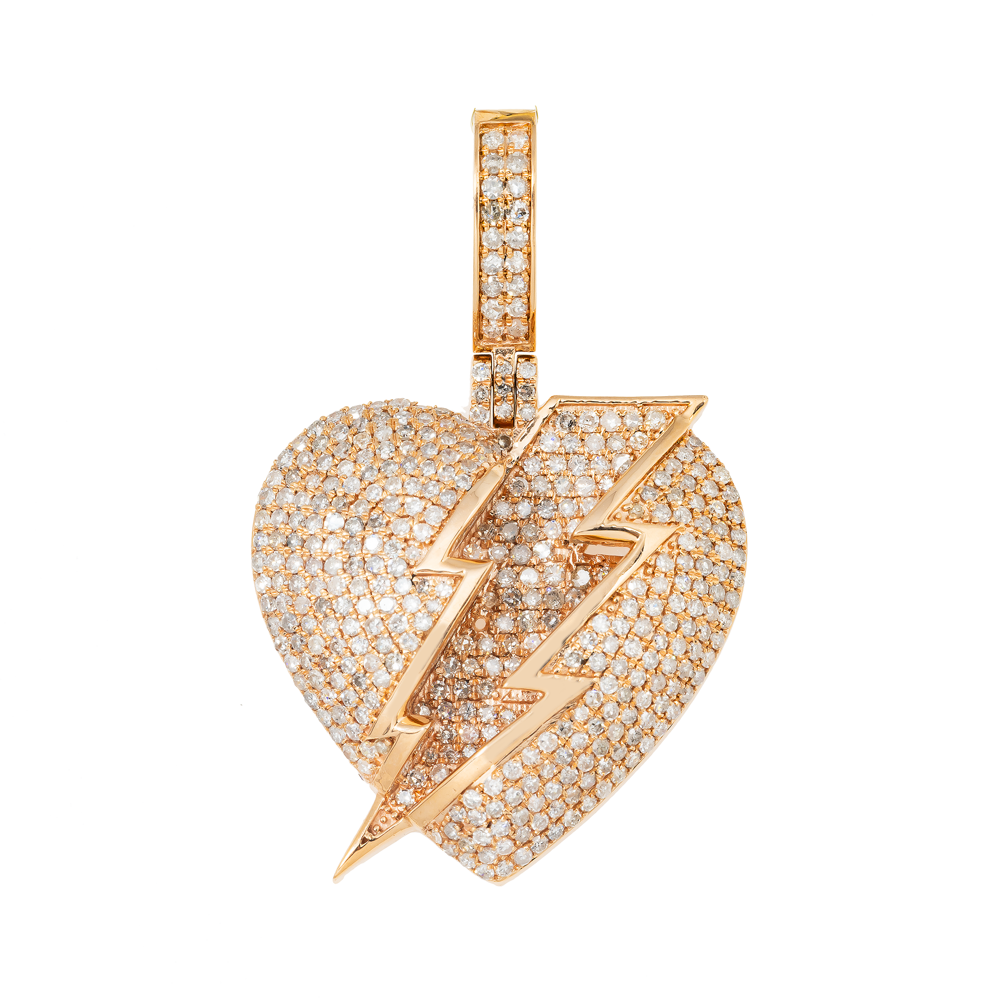 14K GOLD DIAMOND HEART WITH LIGHTNING BOLT PENDANT 1.75 CT
