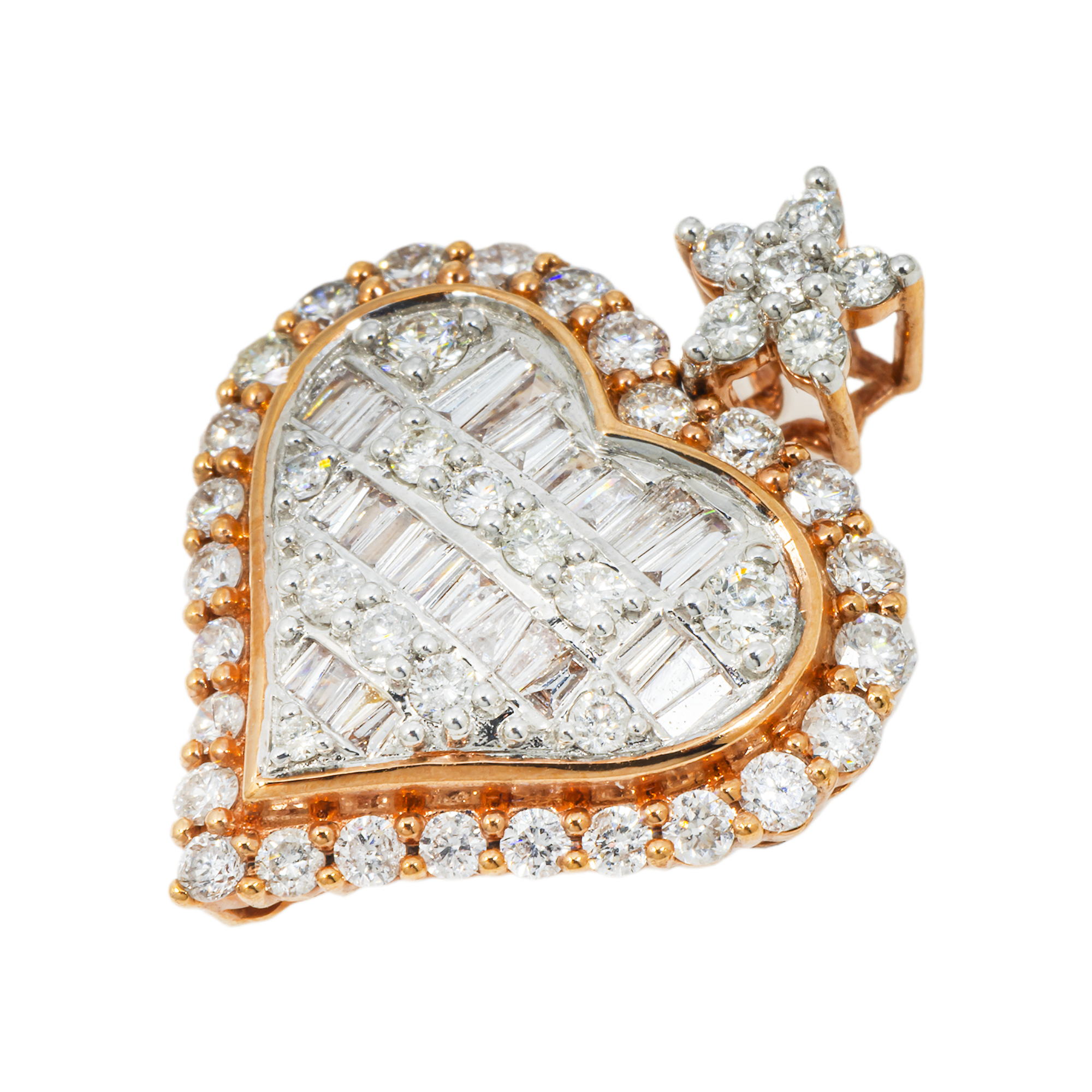 10K GOLD BAGUETTE AND ROUND DIAMOND HEART PENDANT 1.56 CT