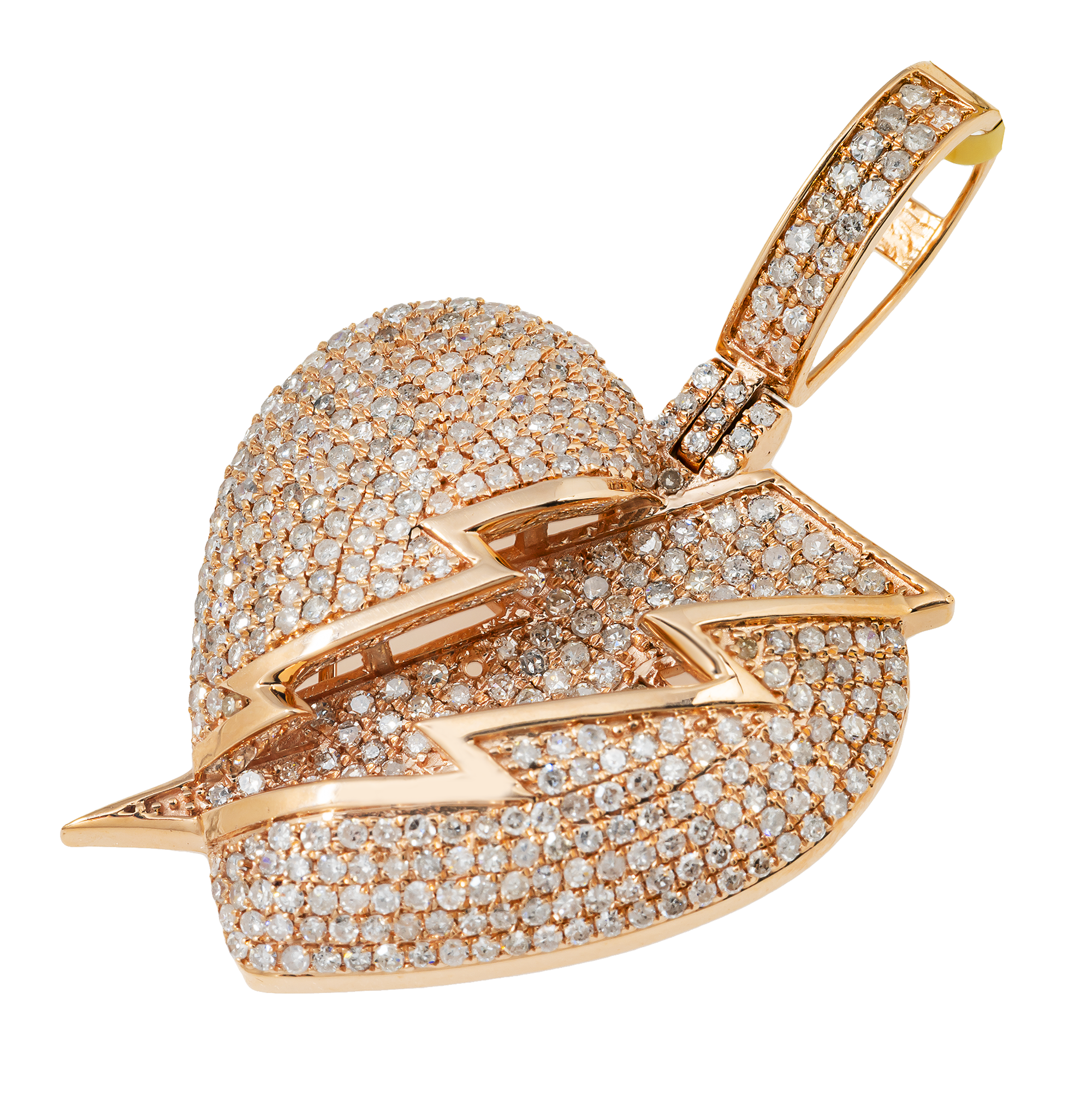 14K GOLD DIAMOND HEART WITH LIGHTNING BOLT PENDANT 1.75 CT