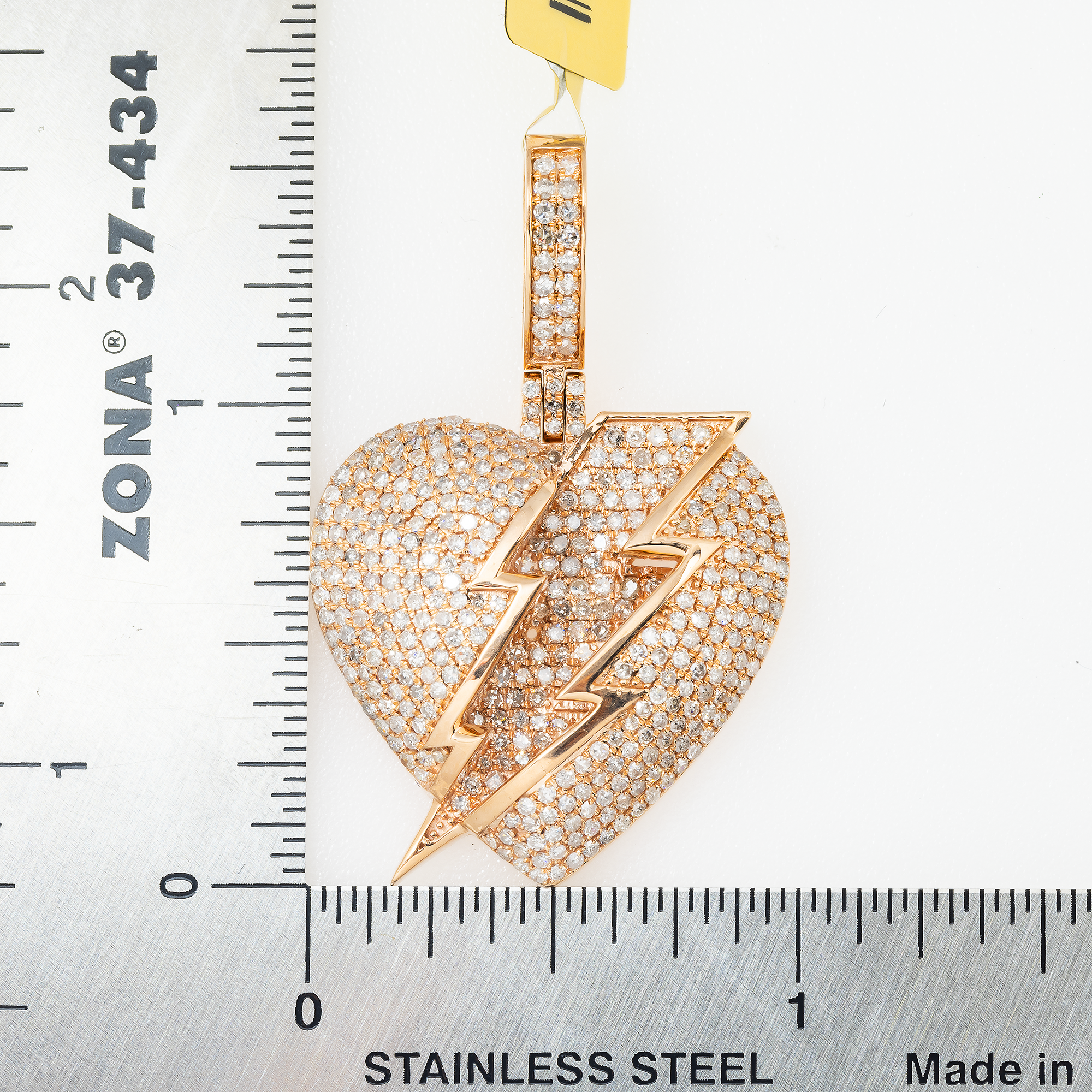 14K GOLD DIAMOND HEART WITH LIGHTNING BOLT PENDANT 1.75 CT