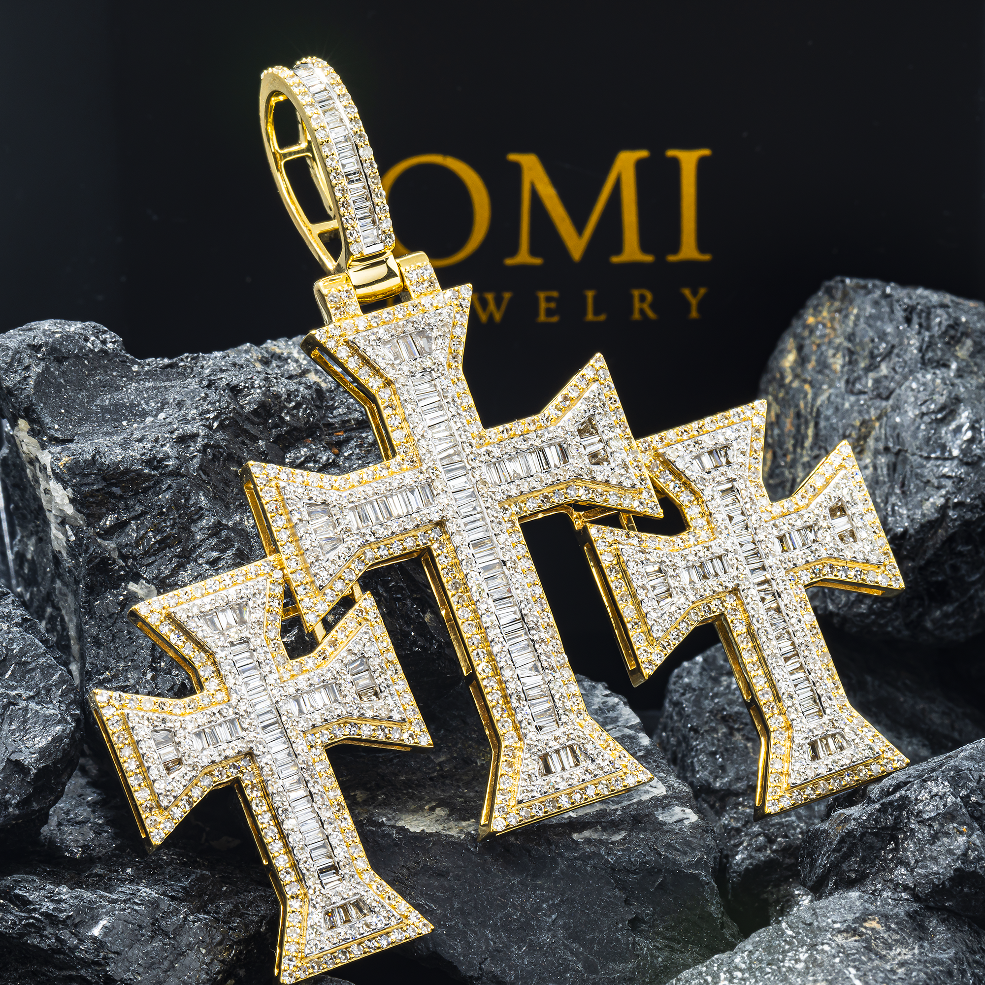 10K GOLD DIAMOND TRIPLE CROSSES PENDANT 4.25 CT
