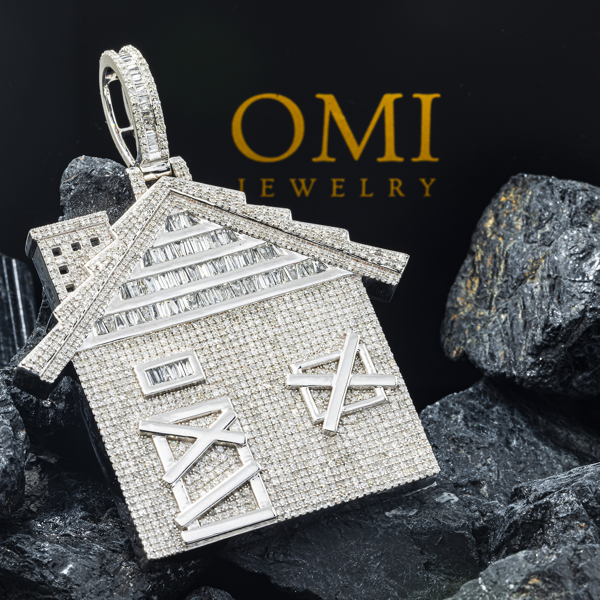 10K GOLD DIAMOND TRAP HOUSE PENDANT 4.35 CT
