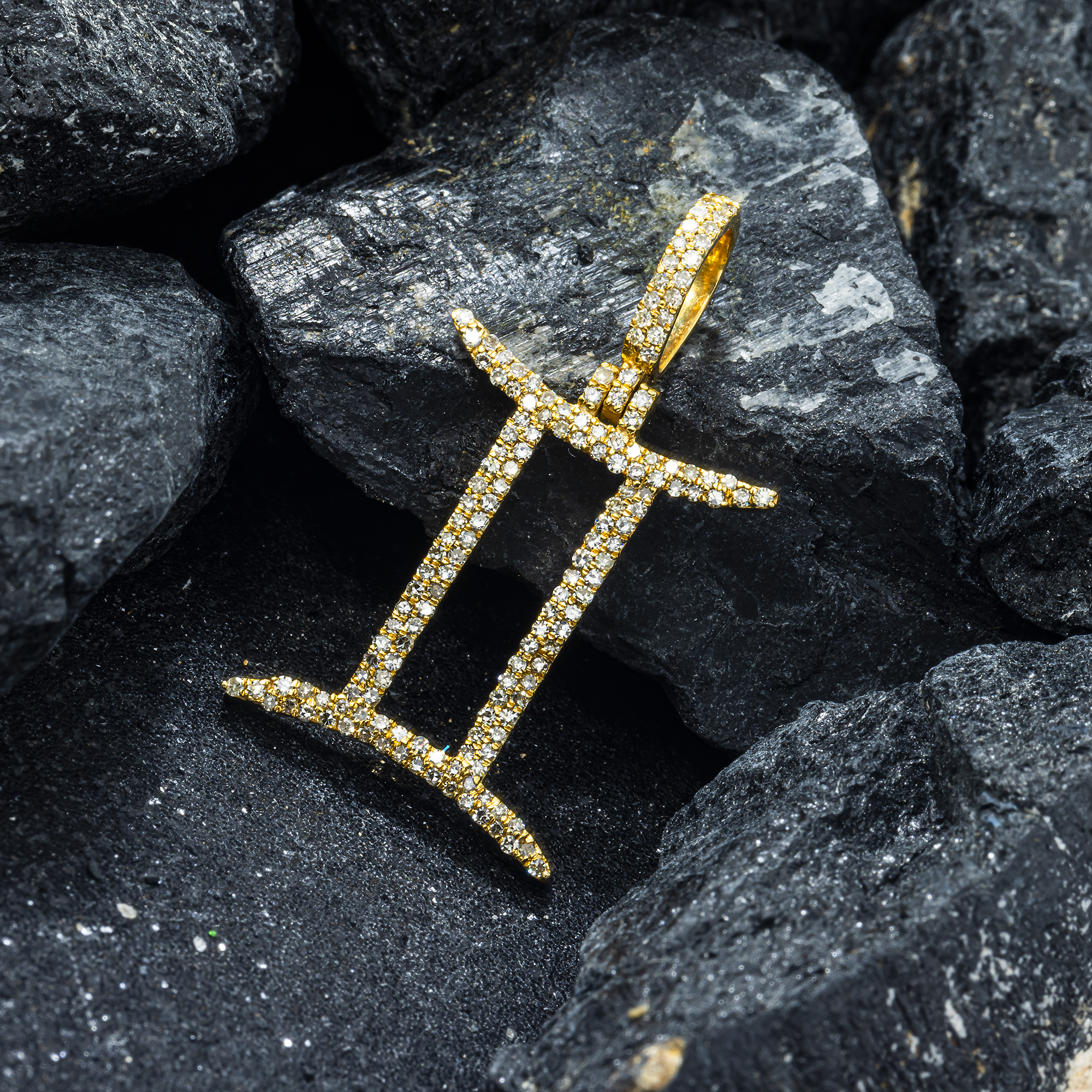 10K GOLD DIAMOND GEMINI ZODIAC SIGN PENDANT 0.59 CT