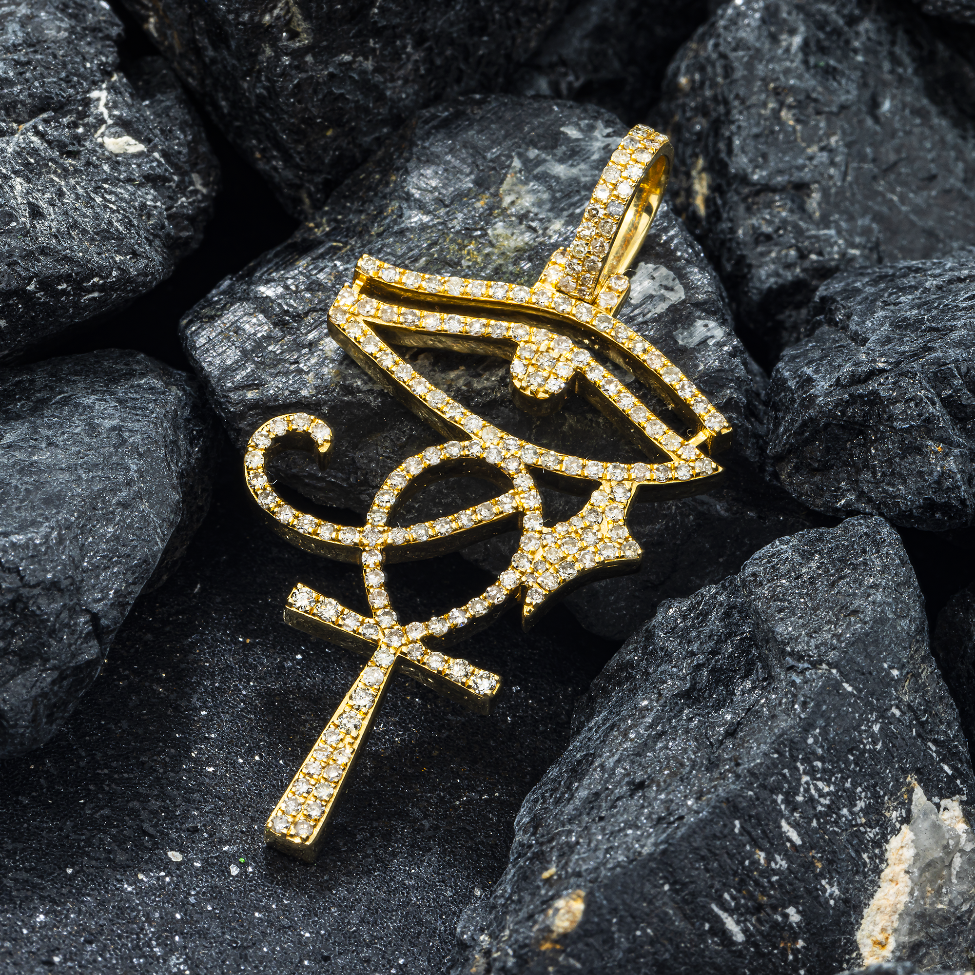 10K GOLD DIAMOND EYE OF HORUS ANKH PENDANT 1.56 CT