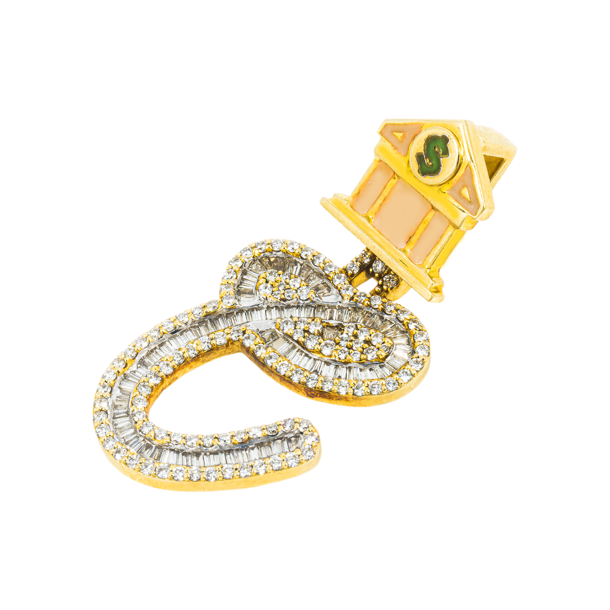 10K GOLD DIAMOND CURSIVE INITIAL LETTER C WITH MONEY BANK PENDANT 1.20 CT