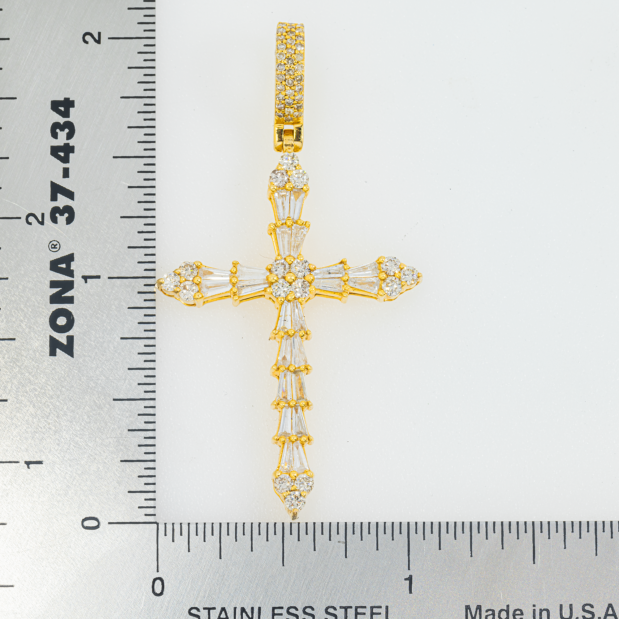 14K GOLD BAGUETTE AND ROUND DIAMOND CROSS PENDANT 2.09 CT