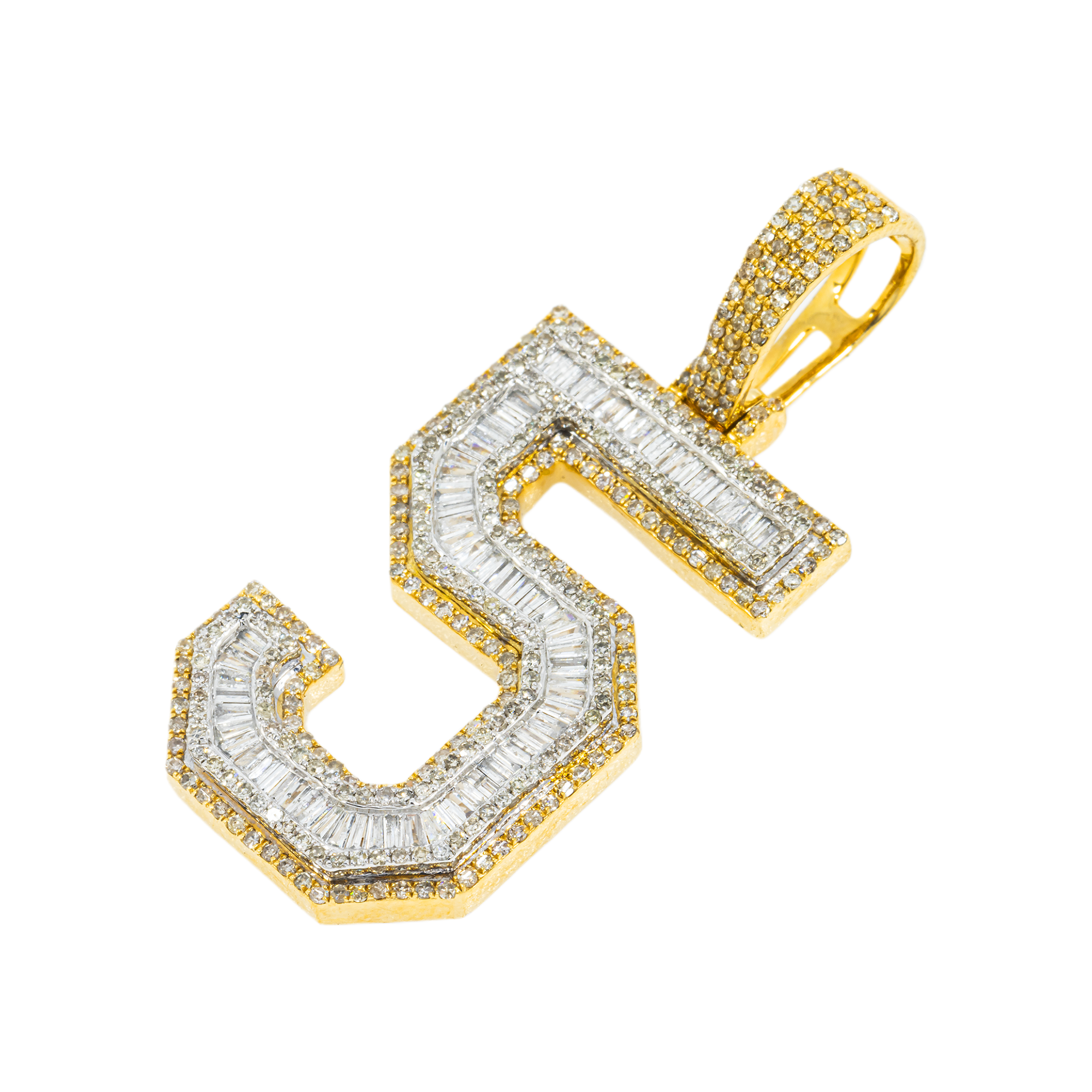 10K GOLD BAGUETTE AND ROUND DIAMOND NUMBER 5 PENDANT 2.03 CT