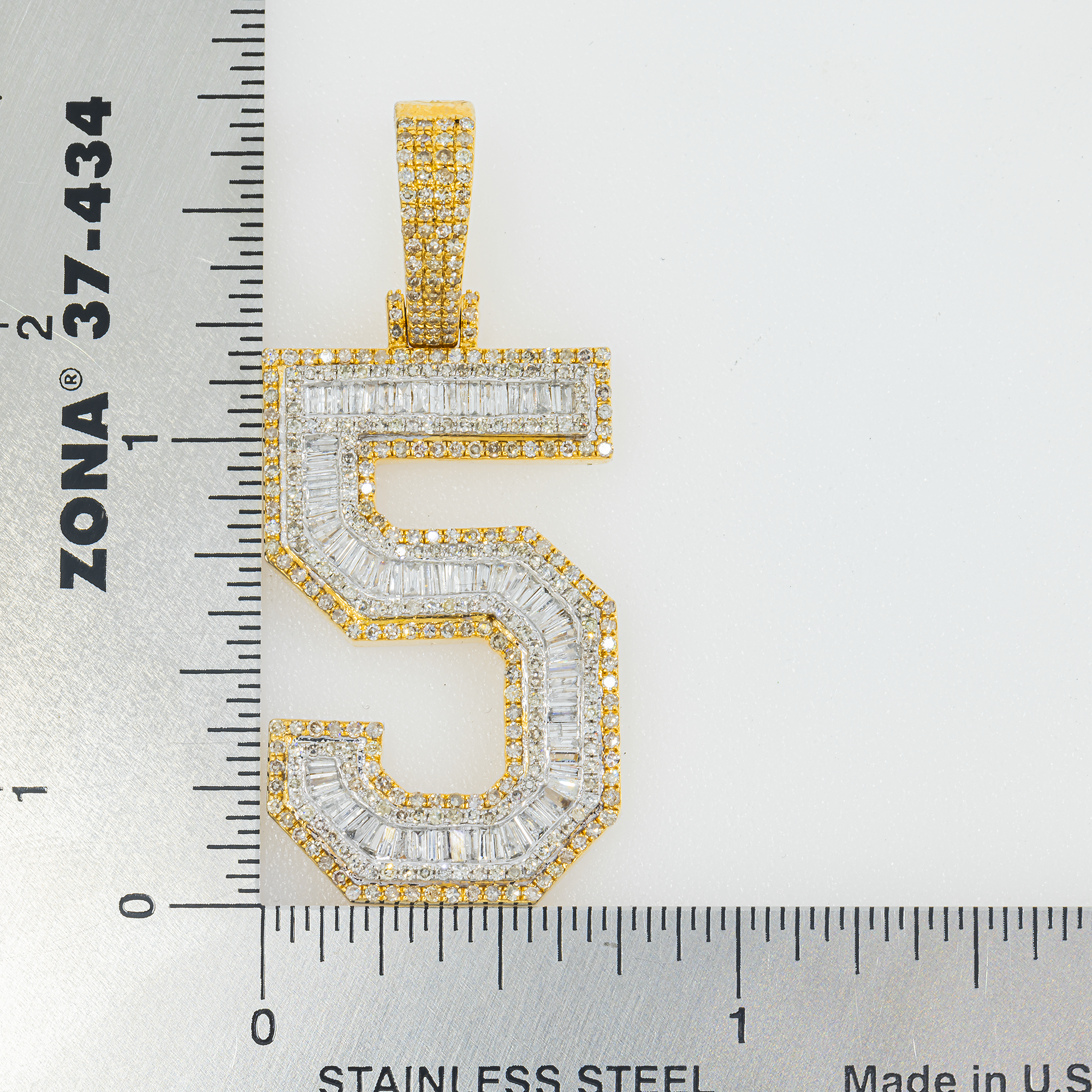 10K GOLD BAGUETTE AND ROUND DIAMOND NUMBER 5 PENDANT 2.03 CT
