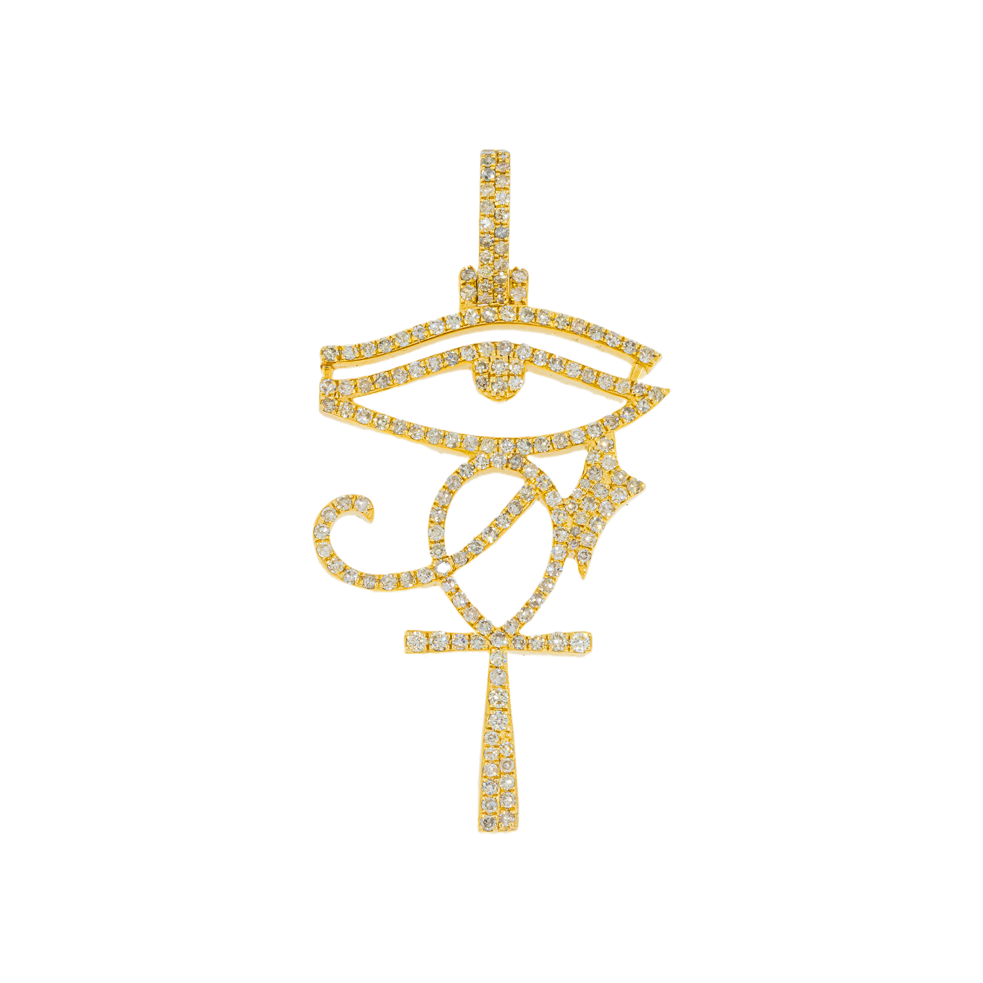10K GOLD DIAMOND EYE OF HORUS ANKH PENDANT 1.56 CT