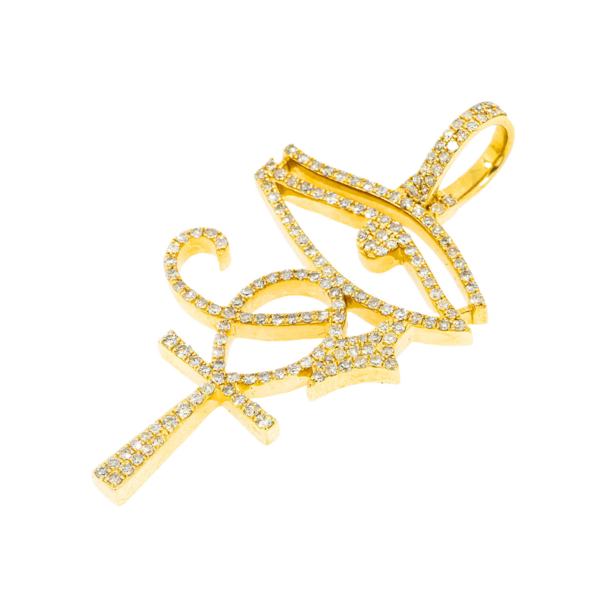 10K GOLD DIAMOND EYE OF HORUS ANKH PENDANT 1.56 CT