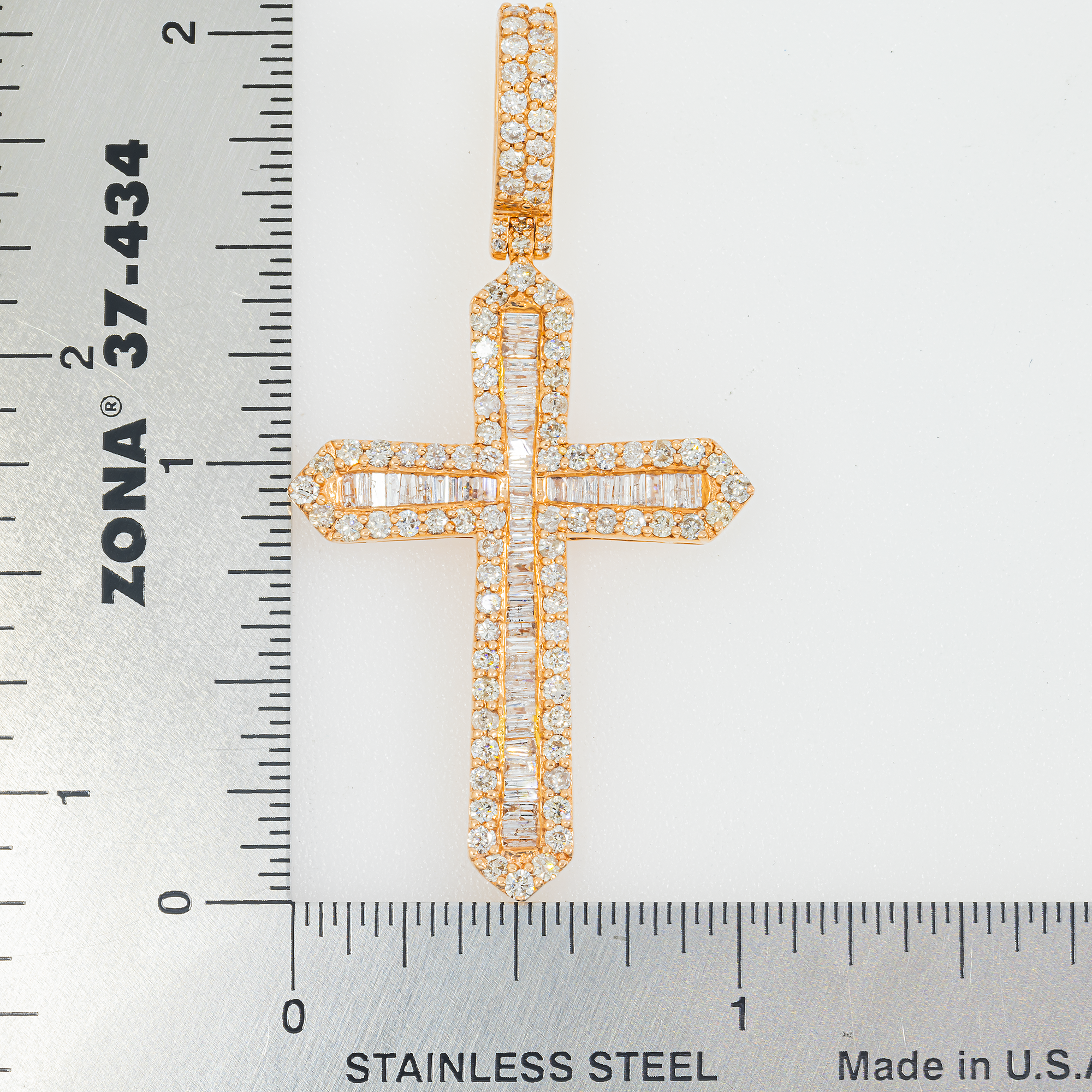 14K GOLD ROUND AND BAGUETTE DIAMOND CROSS PENDANT 2.54 CT