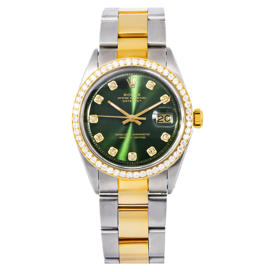 ROLEX DATEJUST 1603 36MM GREEN DIAMOND DIAL WITH TWO TONE OYSTER BRACELET