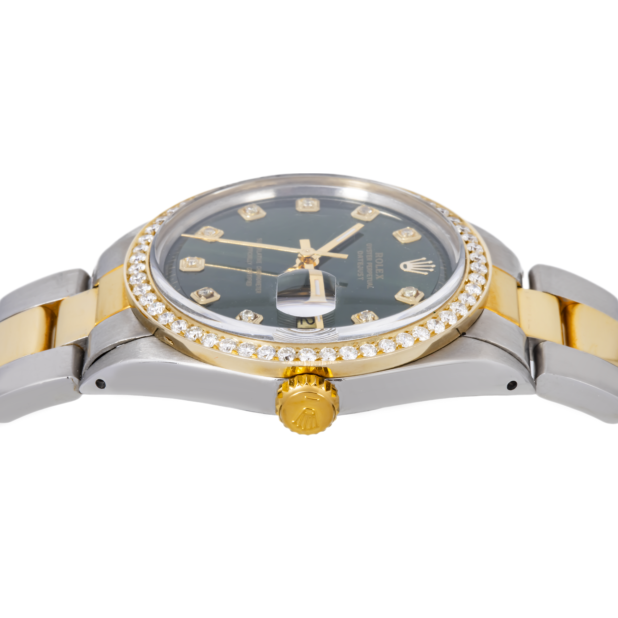 ROLEX DATEJUST 1603 36MM GREEN DIAMOND DIAL WITH TWO TONE OYSTER BRACELET