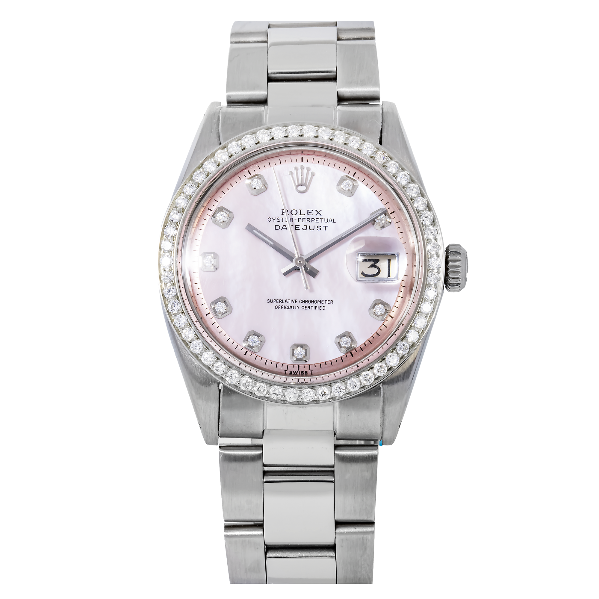 ROLEX DATEJUST 1601 36MM, PINK DIAMOND DIAL WITH STAINLESS STEEL OYSTER BRACELET