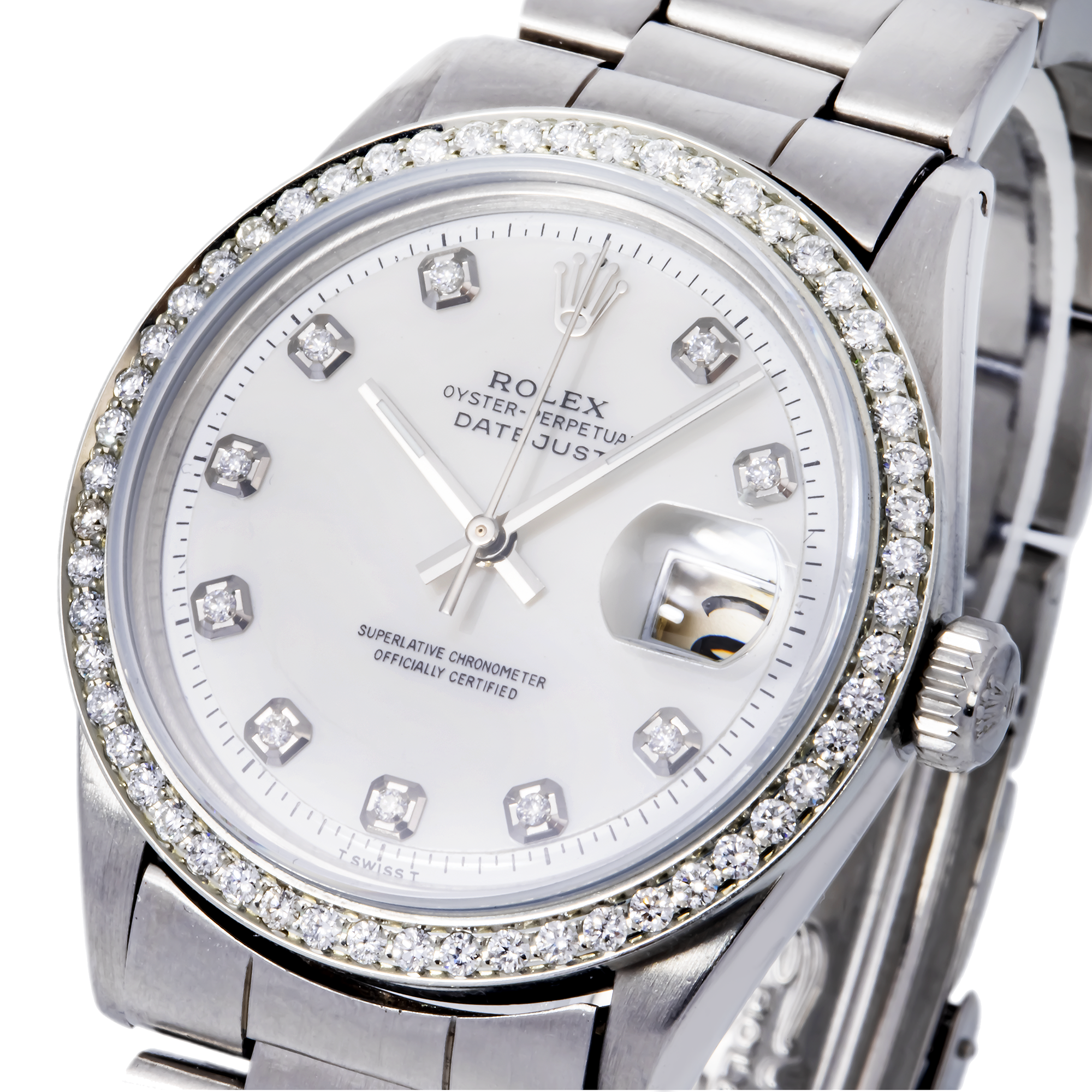 ROLEX DATEJUST 1601 36MM WHITE DIAMOND DIAL WITH STAINLESS STEEL OYSTER BRACELET