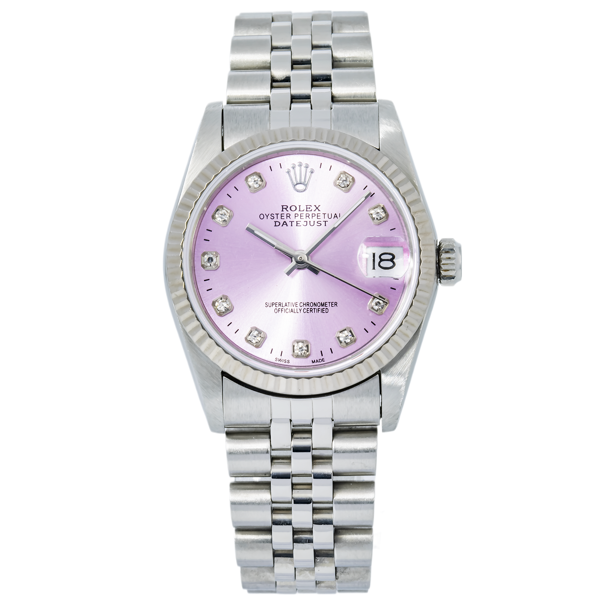 ROLEX DATEJUST 68274 31MM PURPLE DIAMOND DIAL WITH STAINLESS STEEL JUBILEE BRACELET