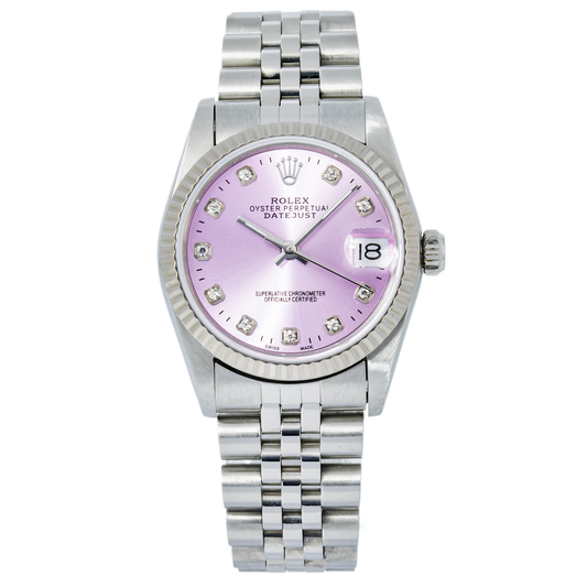 ROLEX DATEJUST 68274 31MM PURPLE DIAMOND DIAL WITH STAINLESS STEEL JUBILEE BRACELET