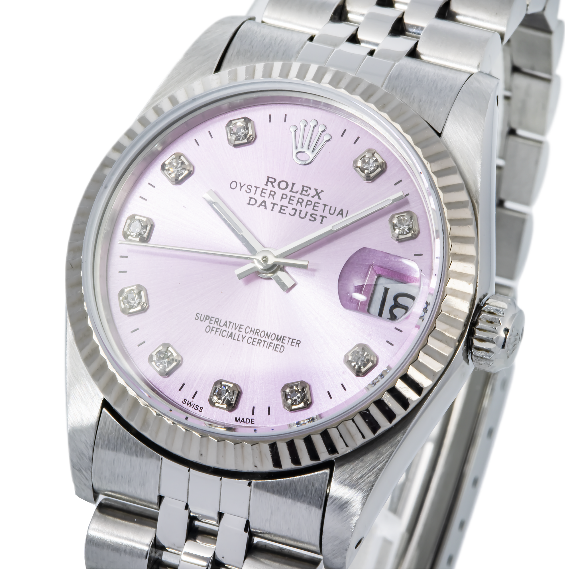 ROLEX DATEJUST 68274 31MM PURPLE DIAMOND DIAL WITH STAINLESS STEEL JUBILEE BRACELET