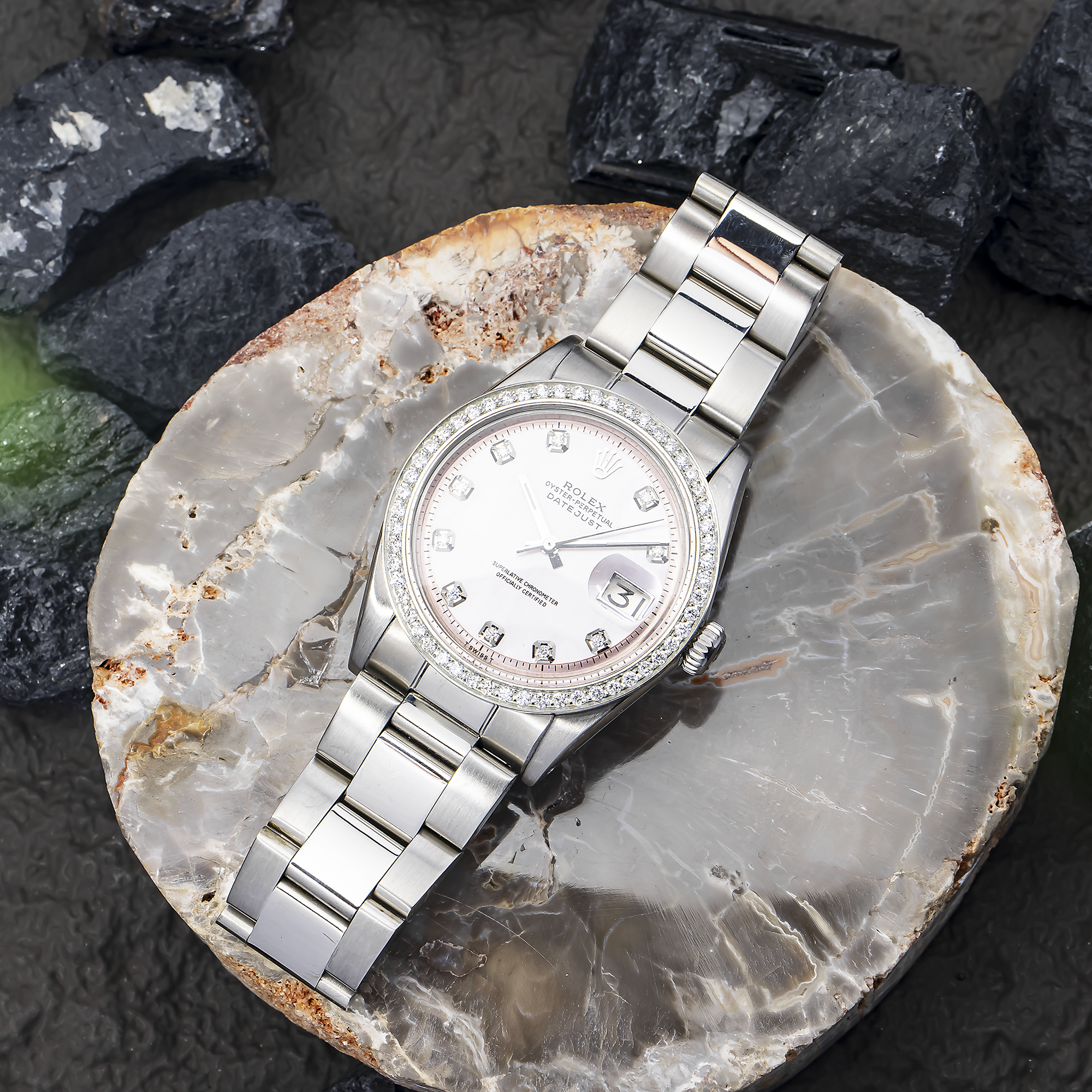 ROLEX DATEJUST 1601 36MM, PINK DIAMOND DIAL WITH STAINLESS STEEL OYSTER BRACELET