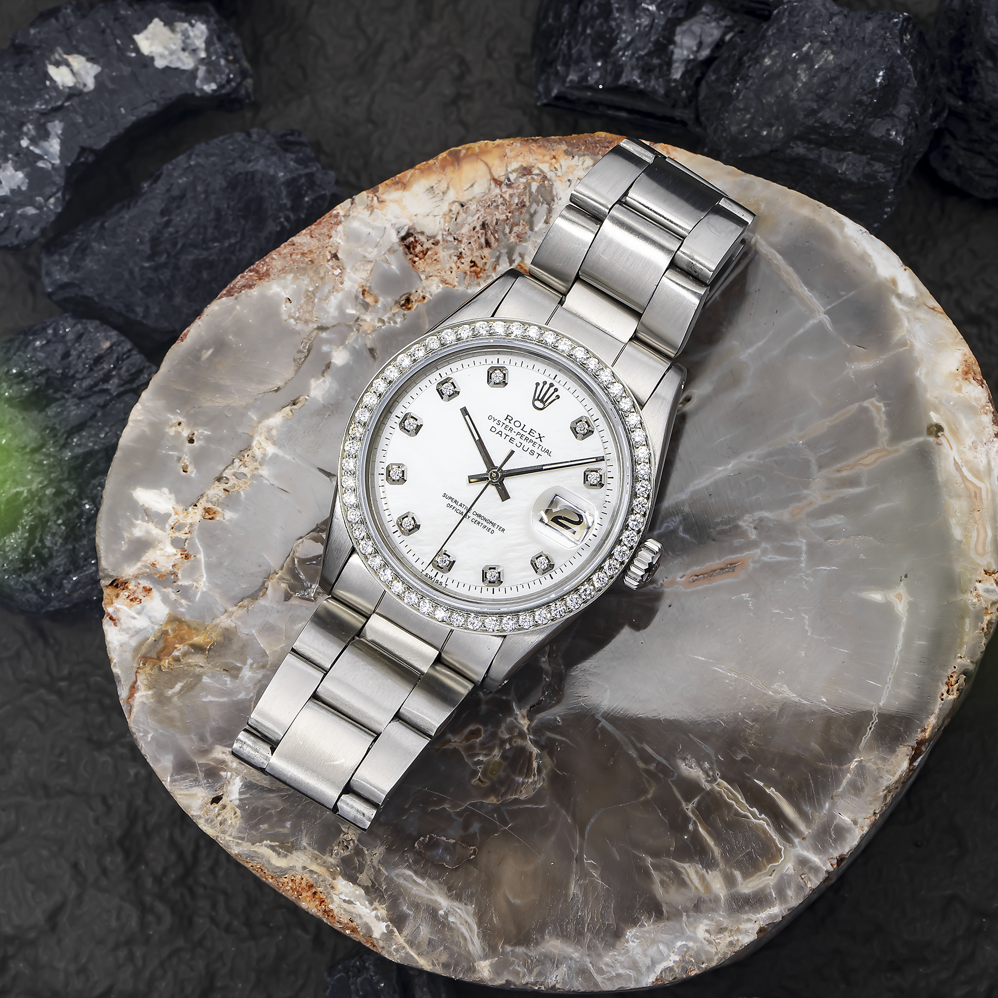 ROLEX DATEJUST 1601 36MM WHITE DIAMOND DIAL WITH STAINLESS STEEL OYSTER BRACELET