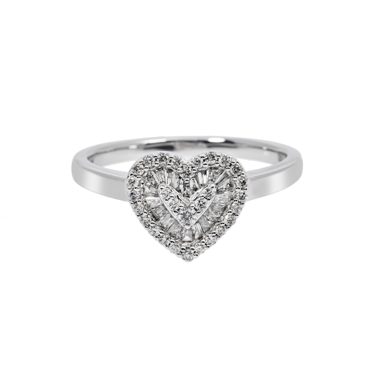 14K GOLD BAGUETTE AND ROUND DIAMOND HEART RING 0.35 CT