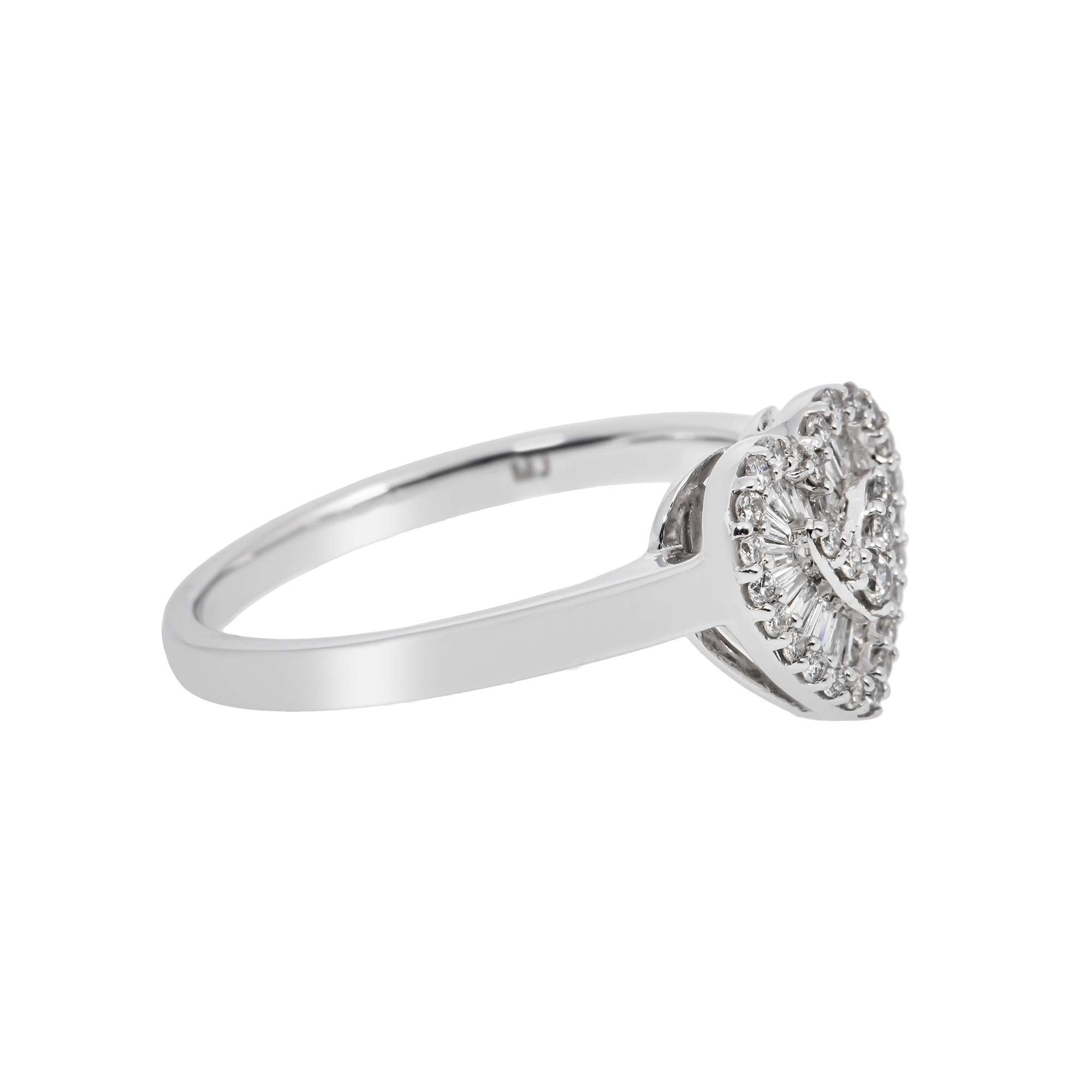 14K GOLD BAGUETTE AND ROUND DIAMOND HEART RING 0.35 CT