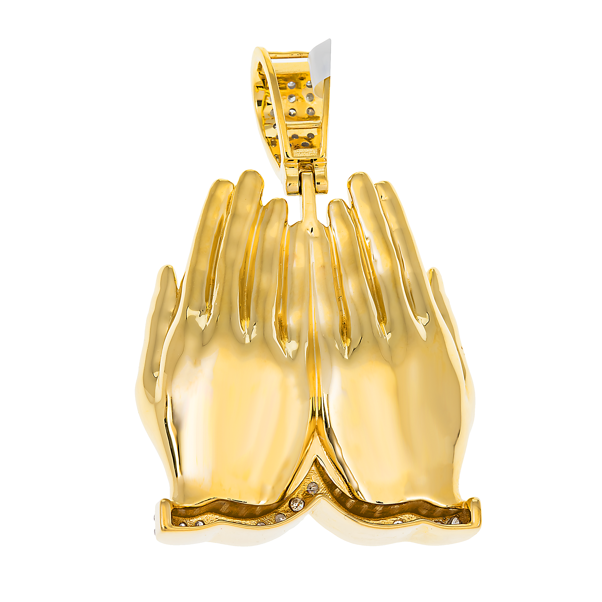 14K GOLD TWO TONE DIAMOND JESUS HEAD IN PRAYING HANDS PENDANT 0.97 CT