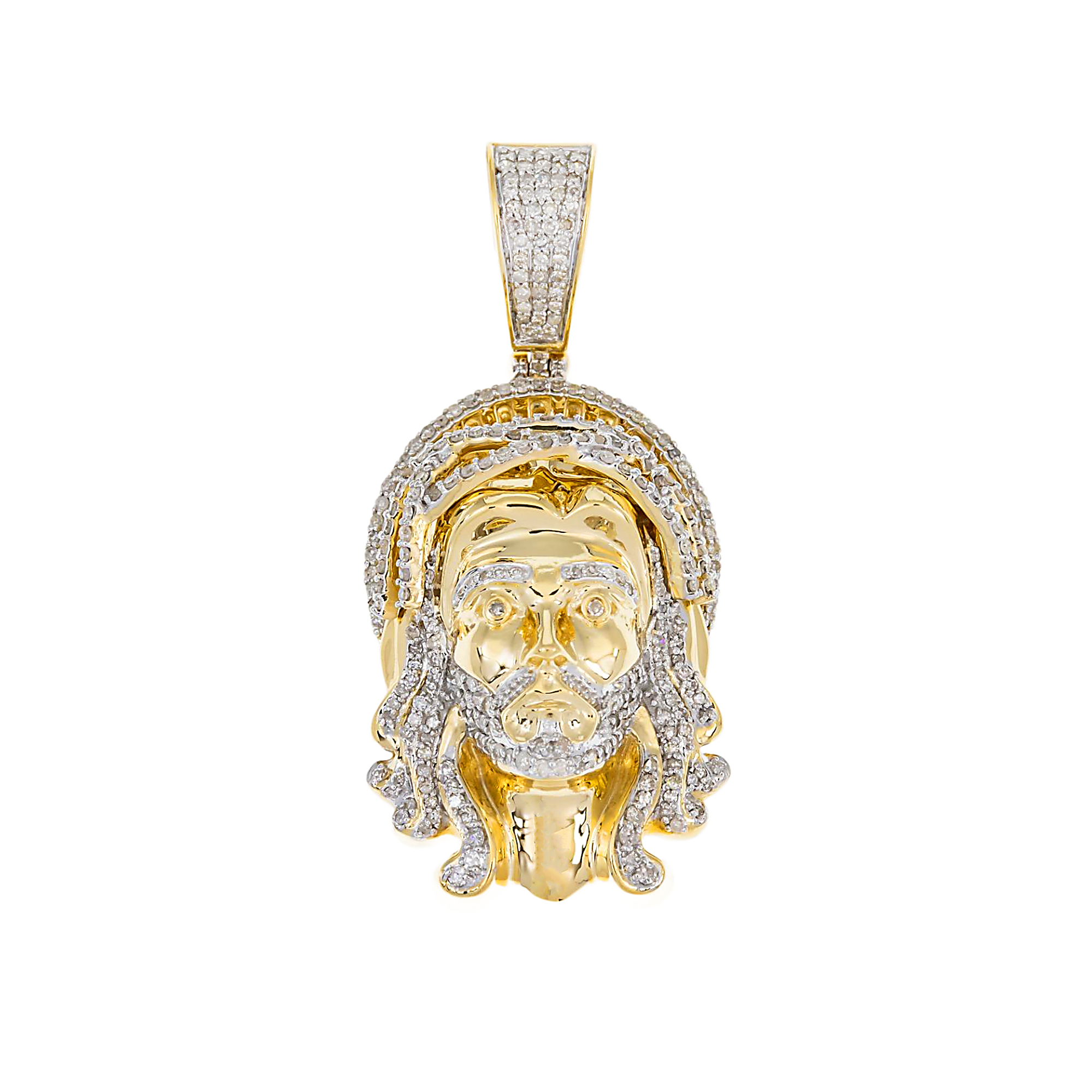 14K GOLD DIAMOND JESUS HEAD PENDANT 0.96 CT