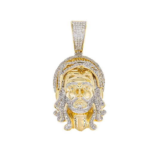 14K GOLD DIAMOND JESUS HEAD PENDANT 0.96 CT